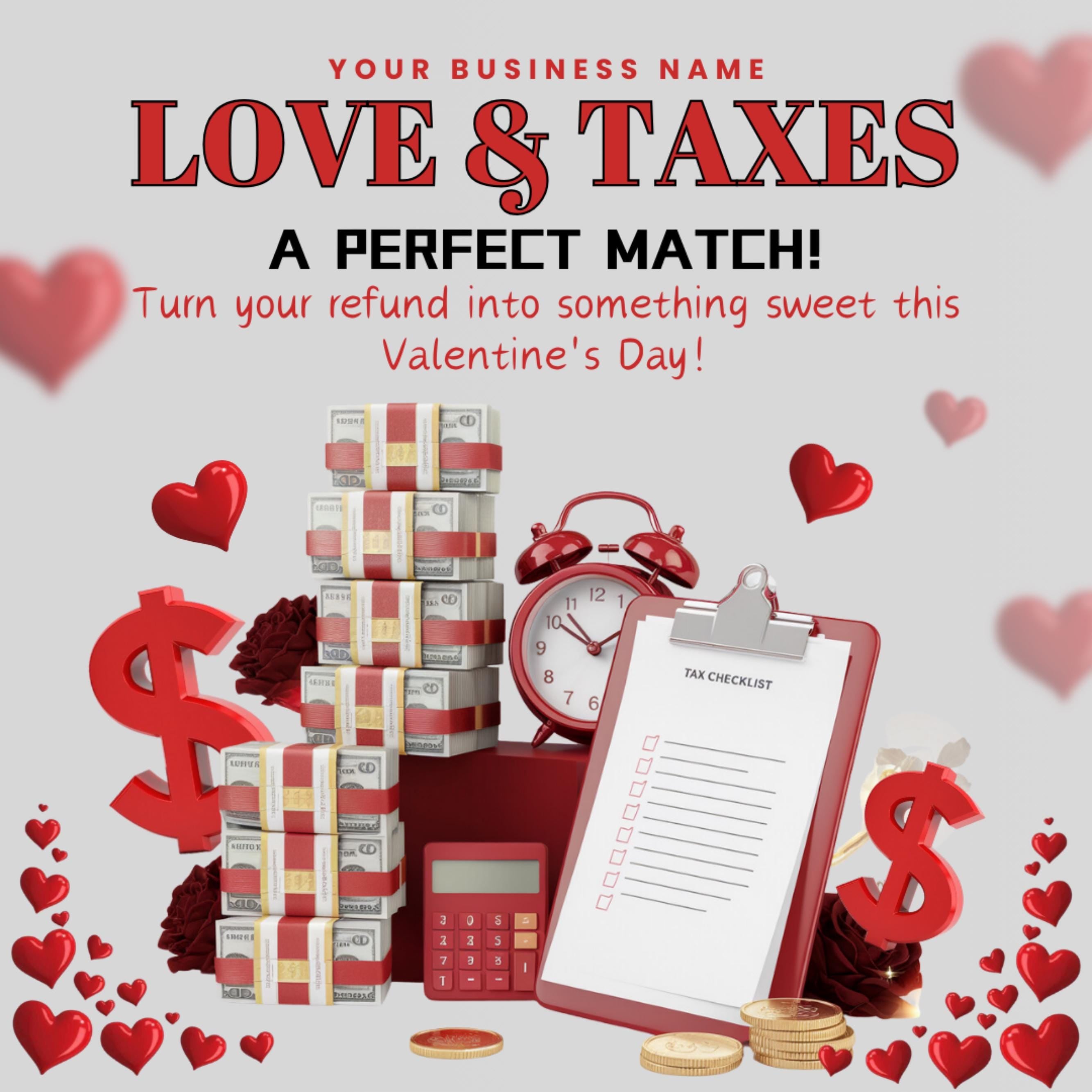 Tax Preparation Flyer, Valentine's Tax Flyer, Tax Season, Tax Prep Season Flyer, Accountant Flyer, Editable Tax Prep Instagram Template