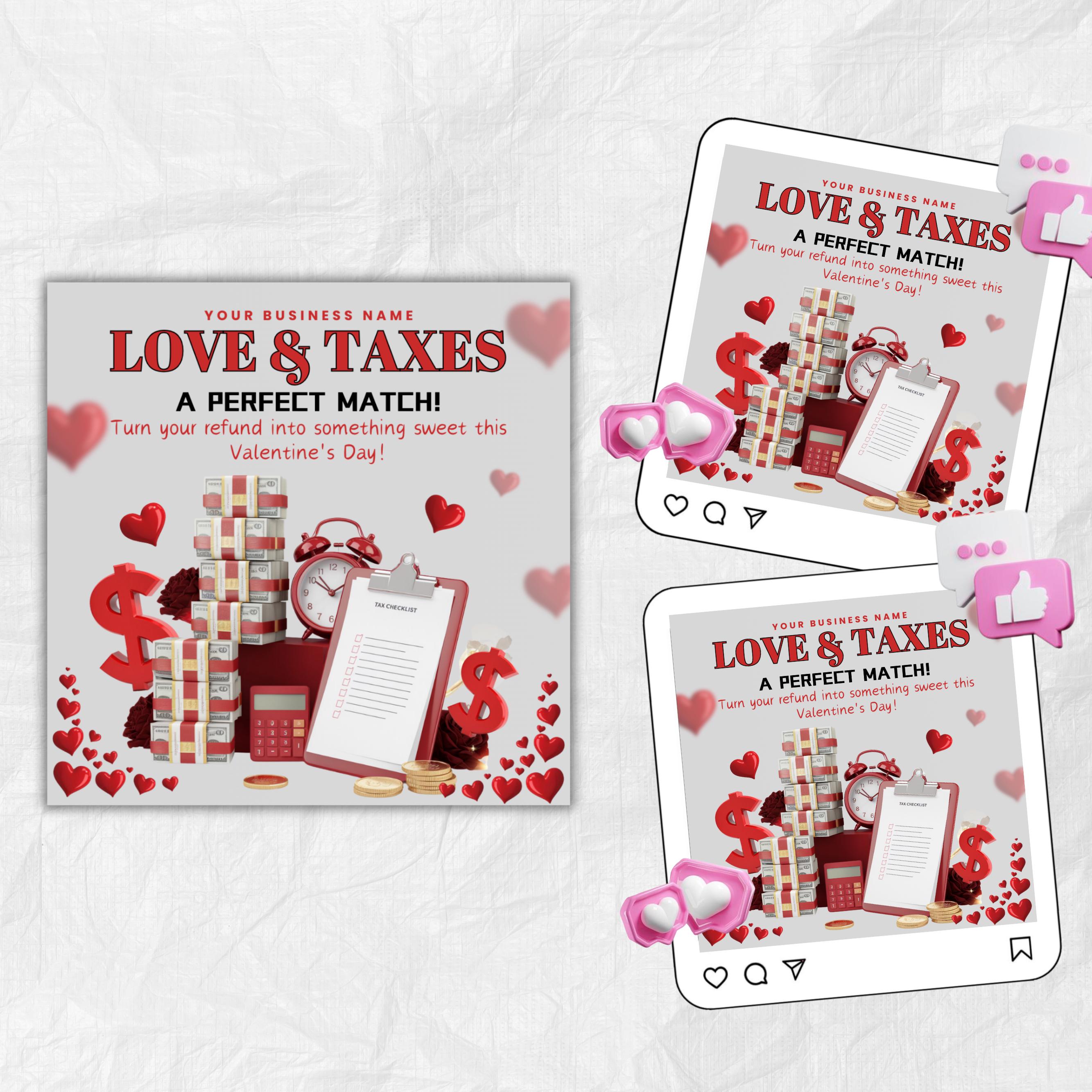 Tax Preparation Flyer, Valentine's Tax Flyer, Tax Season, Tax Prep Season Flyer, Accountant Flyer, Editable Tax Prep Instagram Template