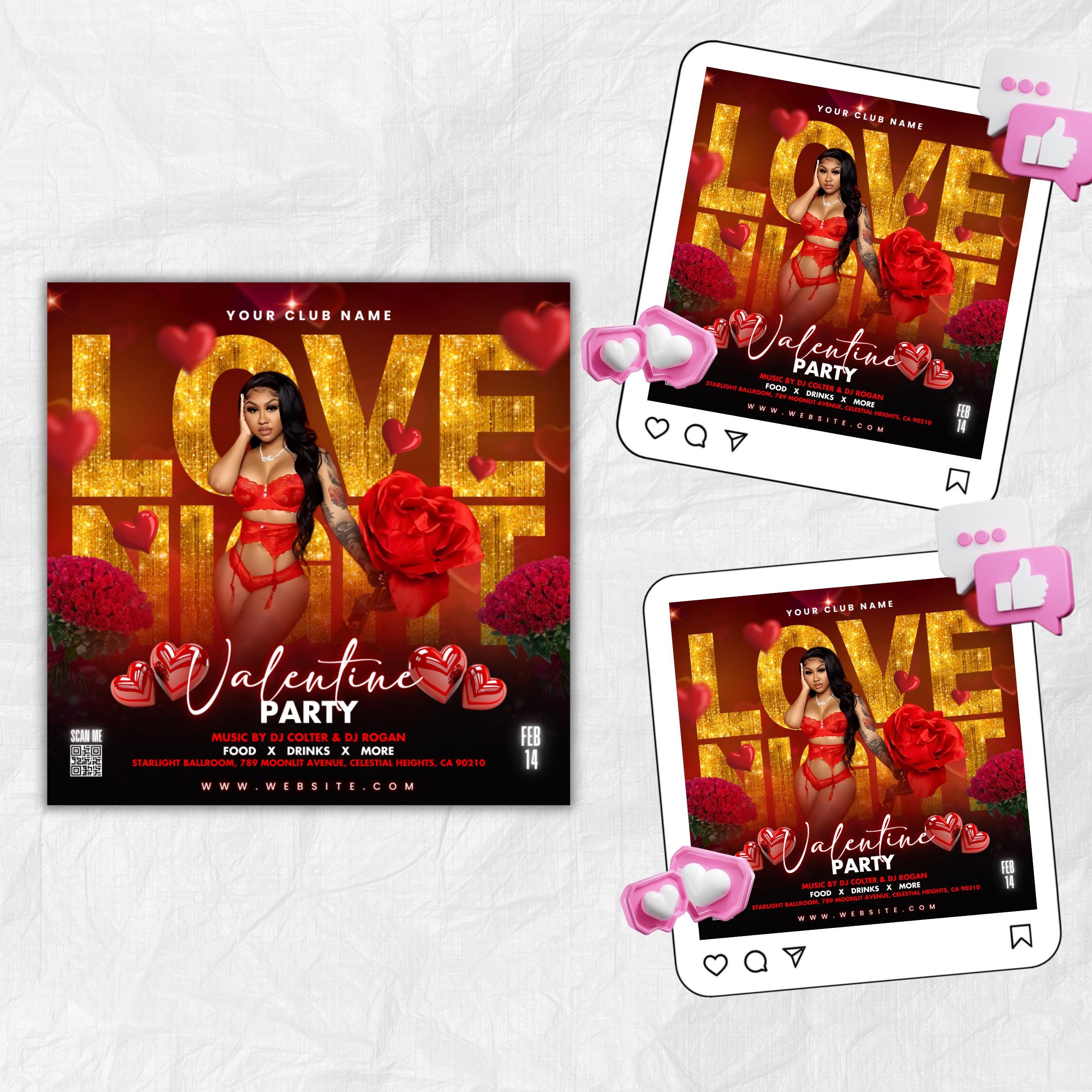 Valentines Party Flyer, Valentines Day Party Flyer, Valentine's club flyer, Valentines Invite, Valentine's Nightclub Party, Canva Editable