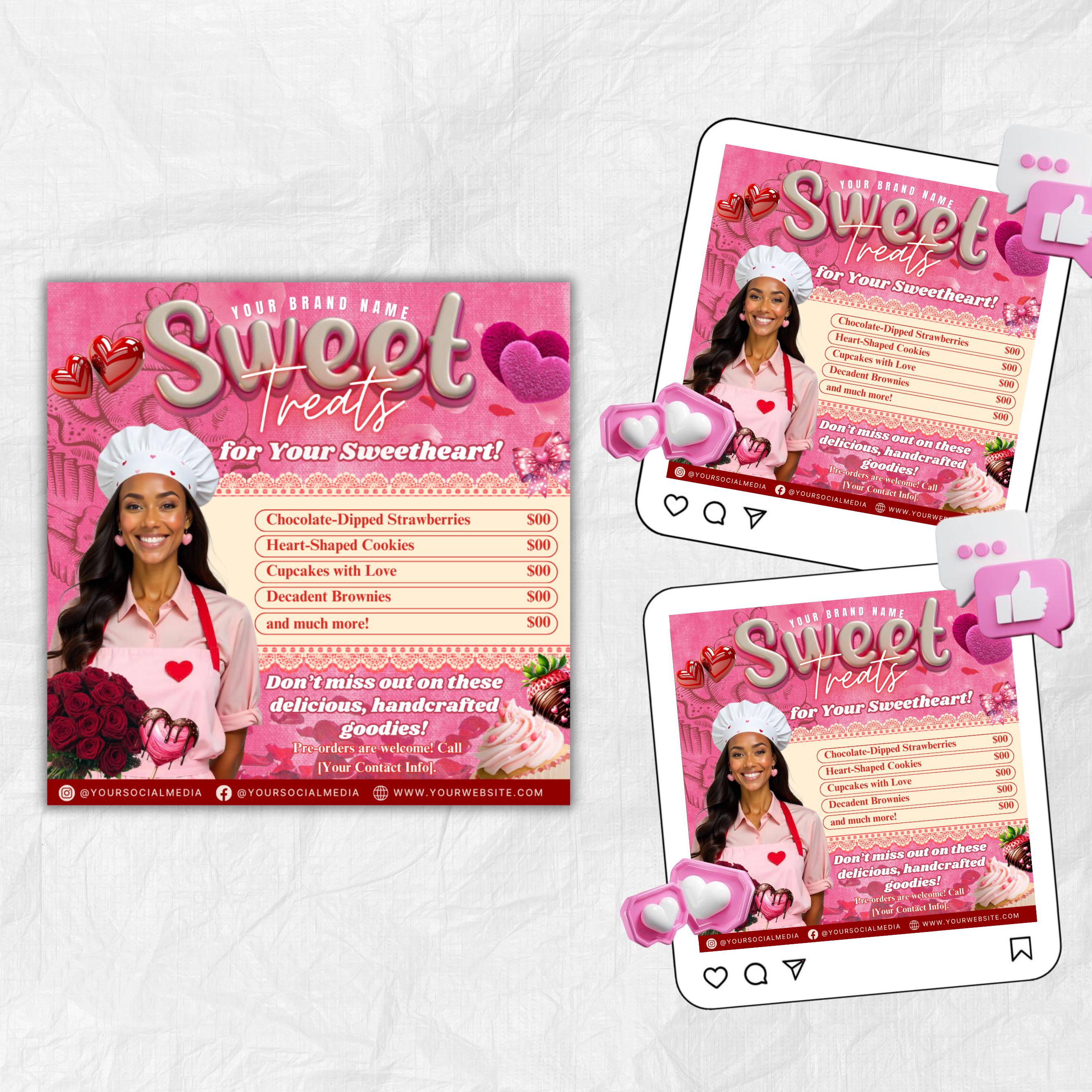 Valentine's Sweet Treats Flyer, February Bake Sale Flyer, Valentine Special Bakery Flyer, Valentine Sale Flyer, Canva Editable Template