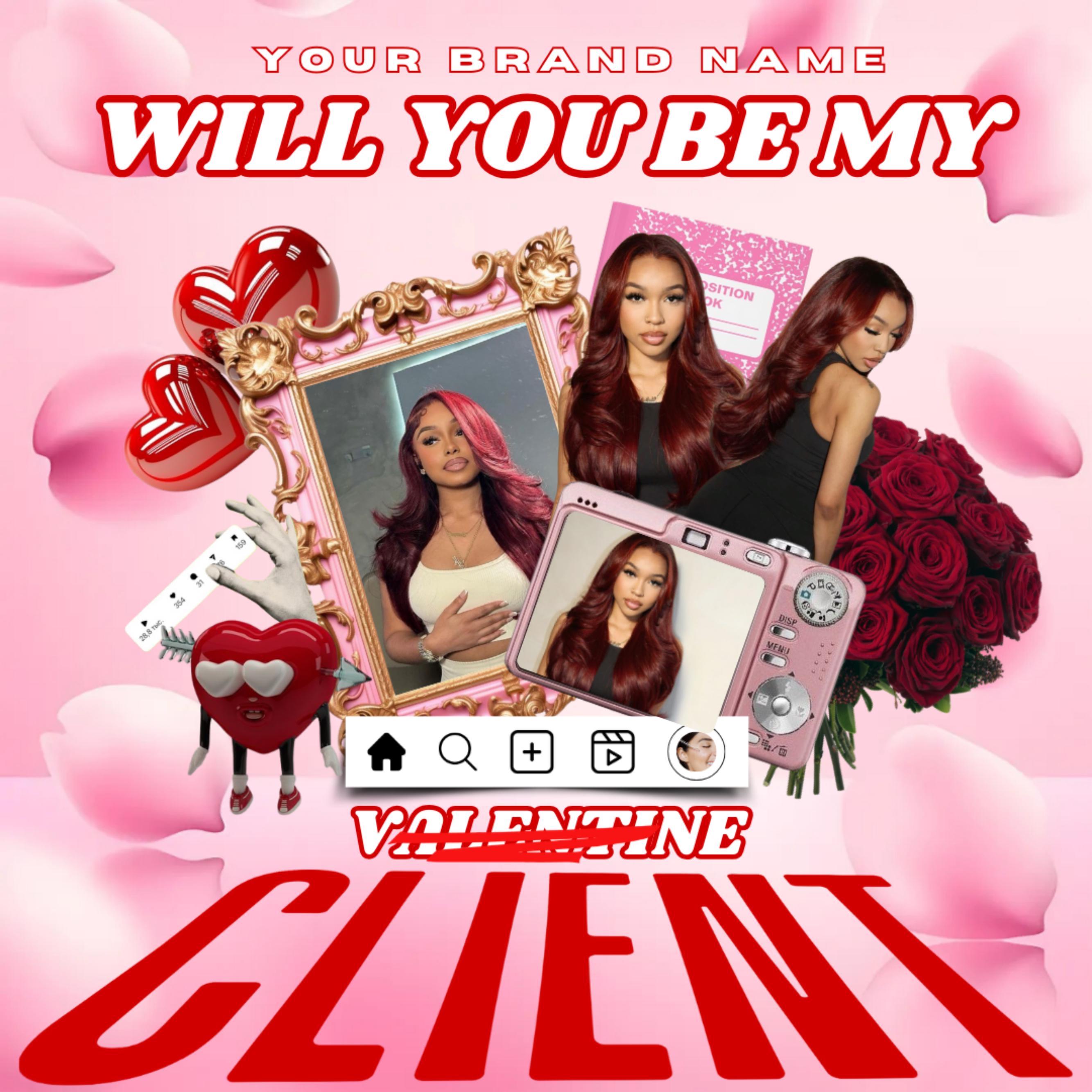 February Booking Flyer, Valentines Day Booking Flyer, Hair Braids Nail Lash Makeup Wig Install, Holiday Deals Flyer, Canva Editable