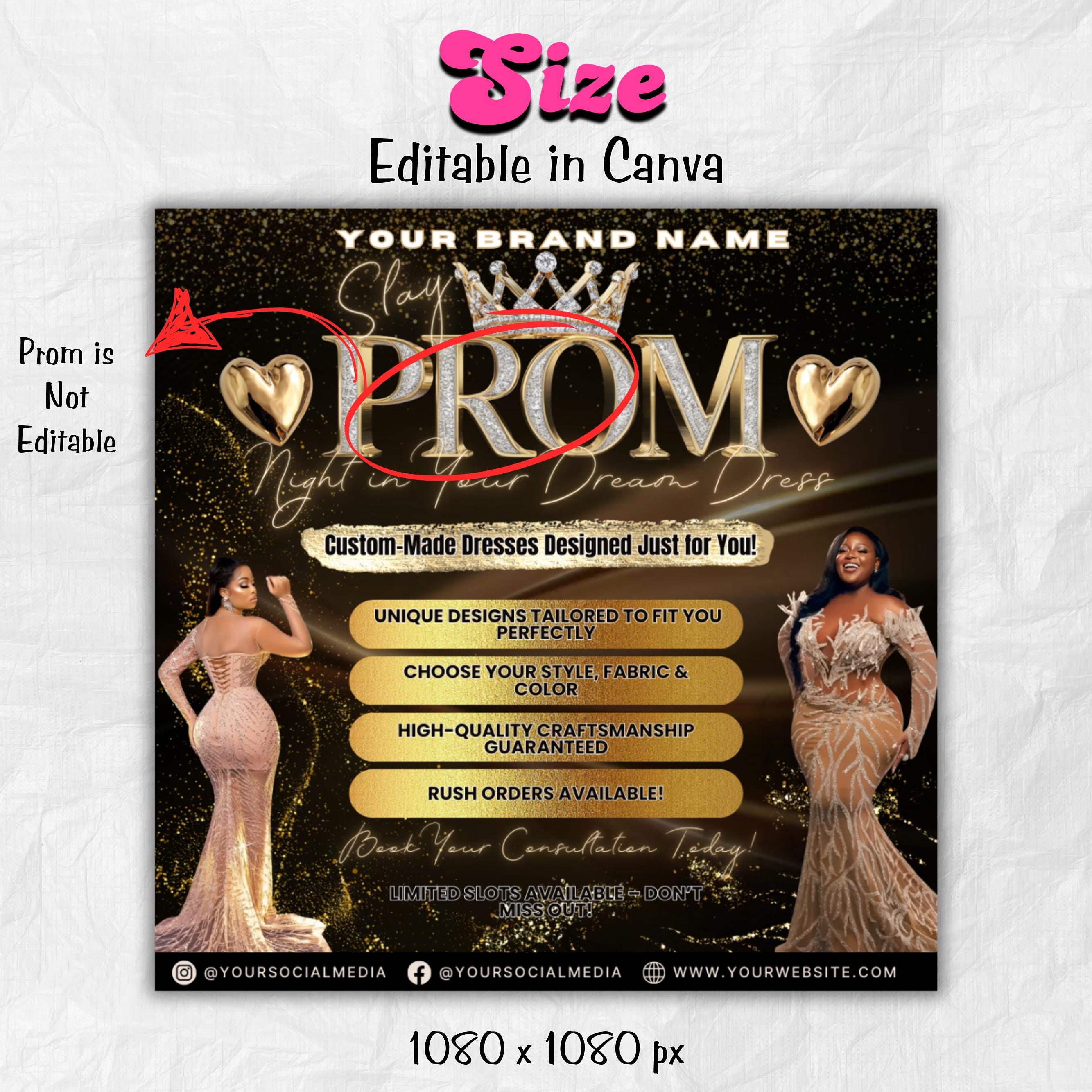 Prom Dress Flyer, Prom Flyer, Prom Flyer Template, Prom Dress flyer Template ,Prom Fashion Flyer,Prom Party Celebration Flyer Canva Template