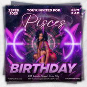 Pisces Birthday Flyer, Pisces Flyer, Birthday flyer, Pisces Bash Flyer, Bday Flyer, Birthday Event, Invitation Flyer, Canva Template
