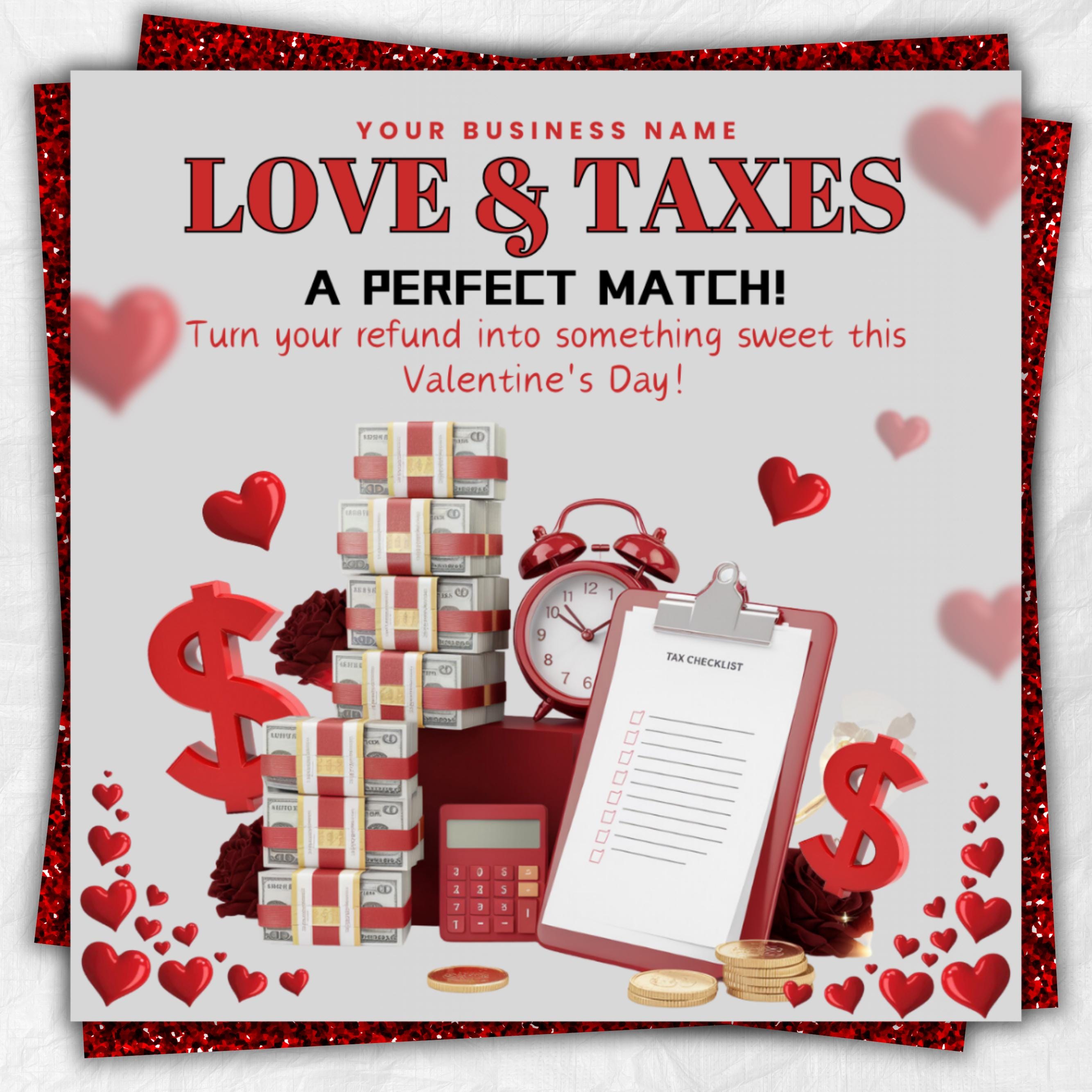 Tax Preparation Flyer, Valentine's Tax Flyer, Tax Season, Tax Prep Season Flyer, Accountant Flyer, Editable Tax Prep Instagram Template