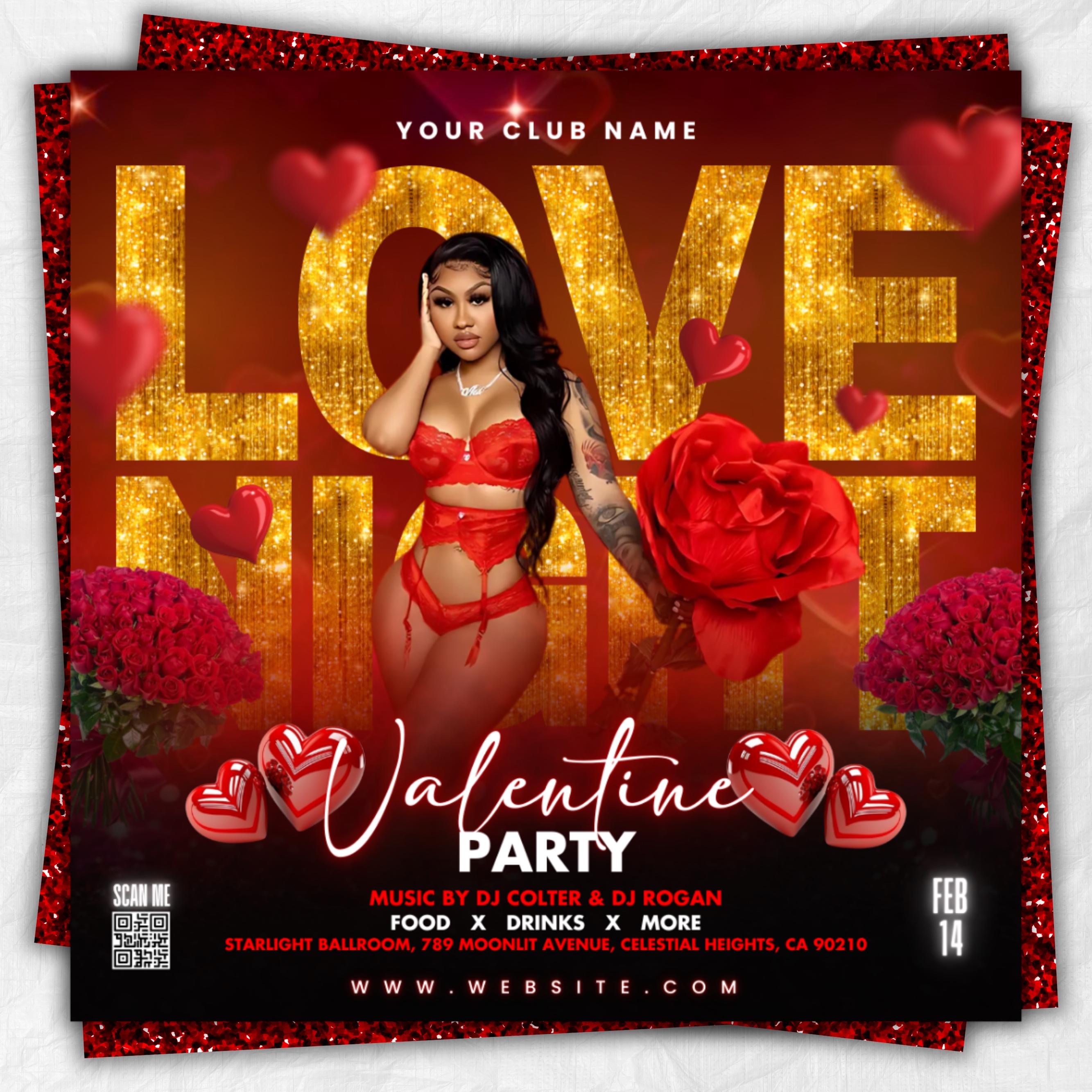 Valentines Party Flyer, Valentines Day Party Flyer, Valentine's club flyer, Valentines Invite, Valentine's Nightclub Party, Canva Editable