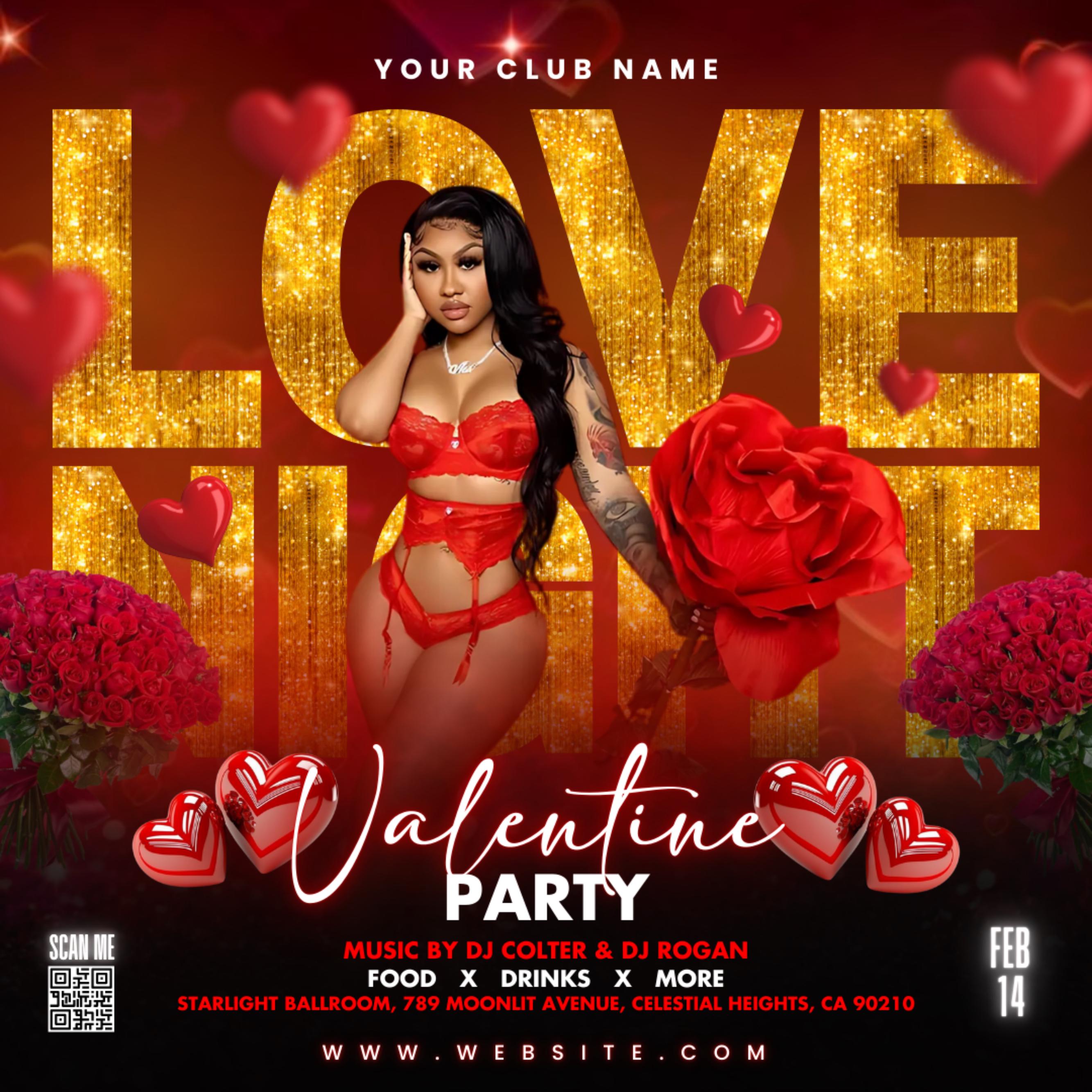 Valentines Party Flyer, Valentines Day Party Flyer, Valentine's club flyer, Valentines Invite, Valentine's Nightclub Party, Canva Editable