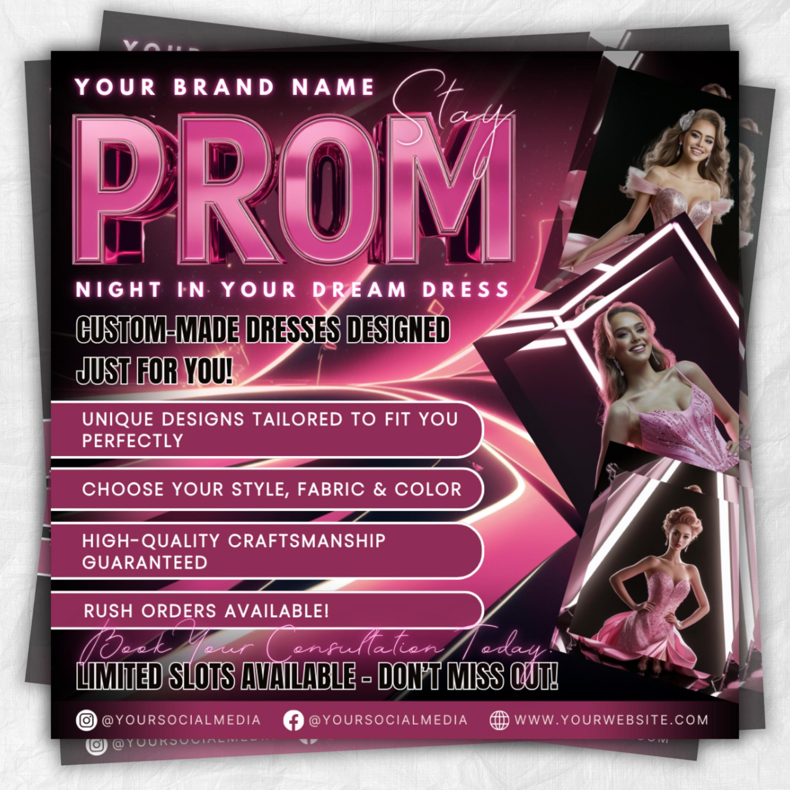 Prom Dress Flyer, Prom Flyer, Prom Flyer Template, Prom Dress flyer Template ,Prom Fashion Flyer,Prom Party Celebration Flyer Canva Template