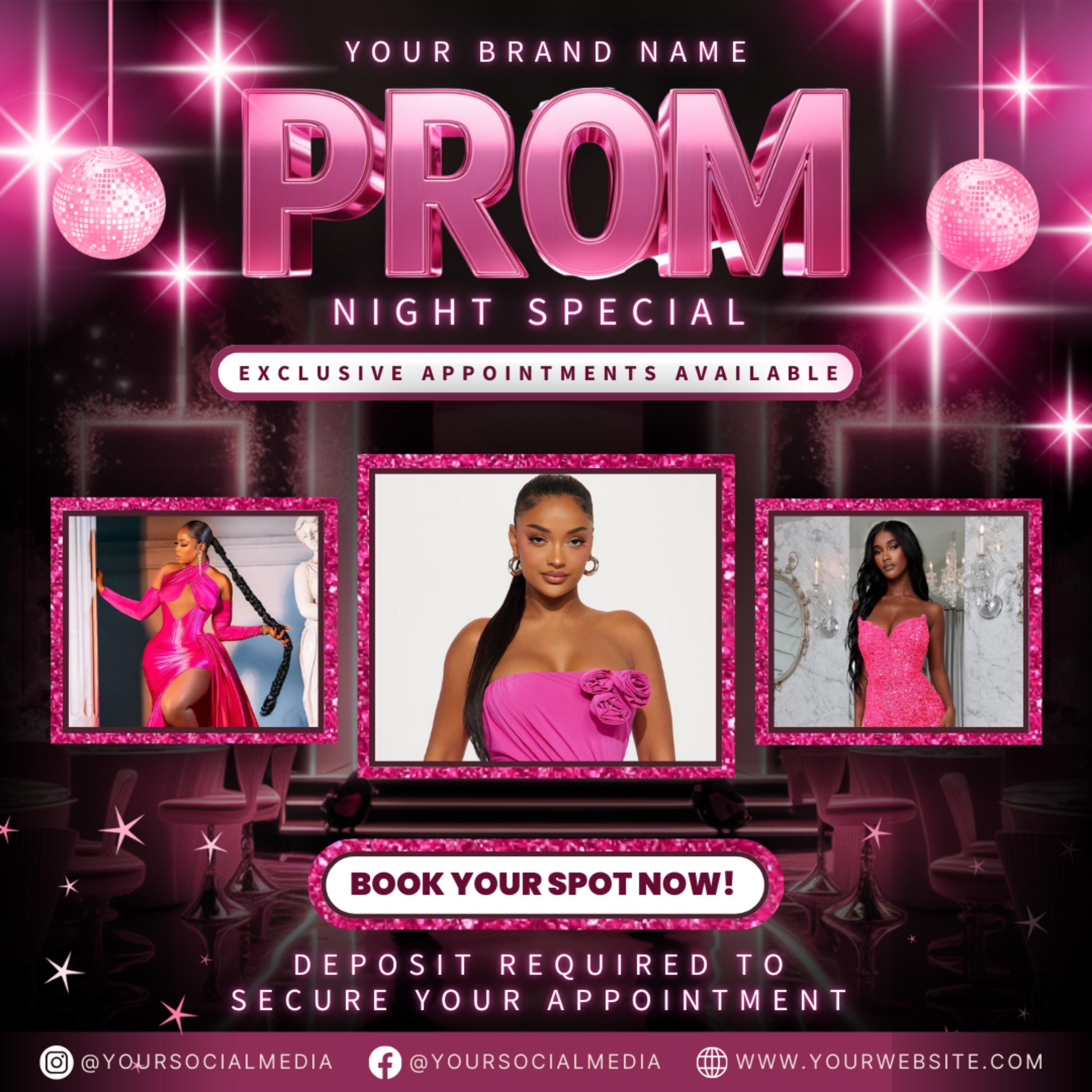 Prom Makeup Specials Flyer, Prom Makeup Artist Flyer, Prom Queen Mua Flyer, Prom Appointments Bookings,Social Media Instagram Canva Template