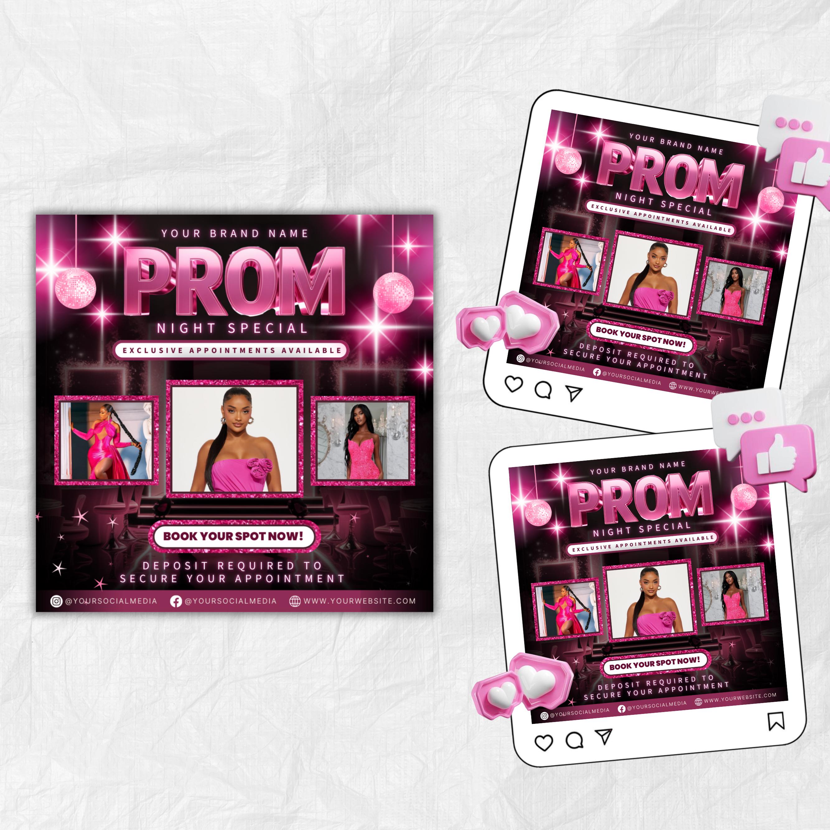 Prom Makeup Specials Flyer, Prom Makeup Artist Flyer, Prom Queen Mua Flyer, Prom Appointments Bookings,Social Media Instagram Canva Template