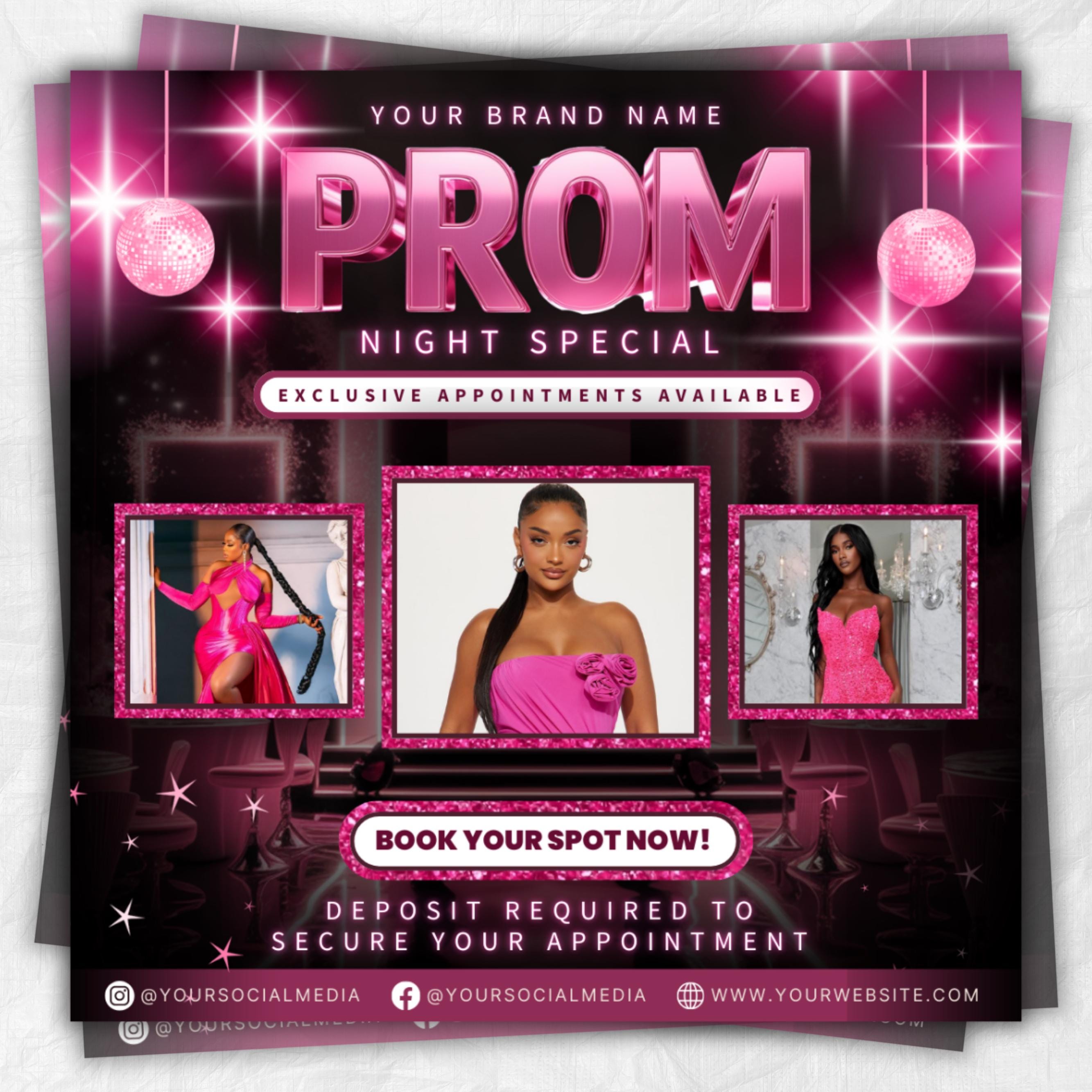 Prom Makeup Specials Flyer, Prom Makeup Artist Flyer, Prom Queen Mua Flyer, Prom Appointments Bookings,Social Media Instagram Canva Template