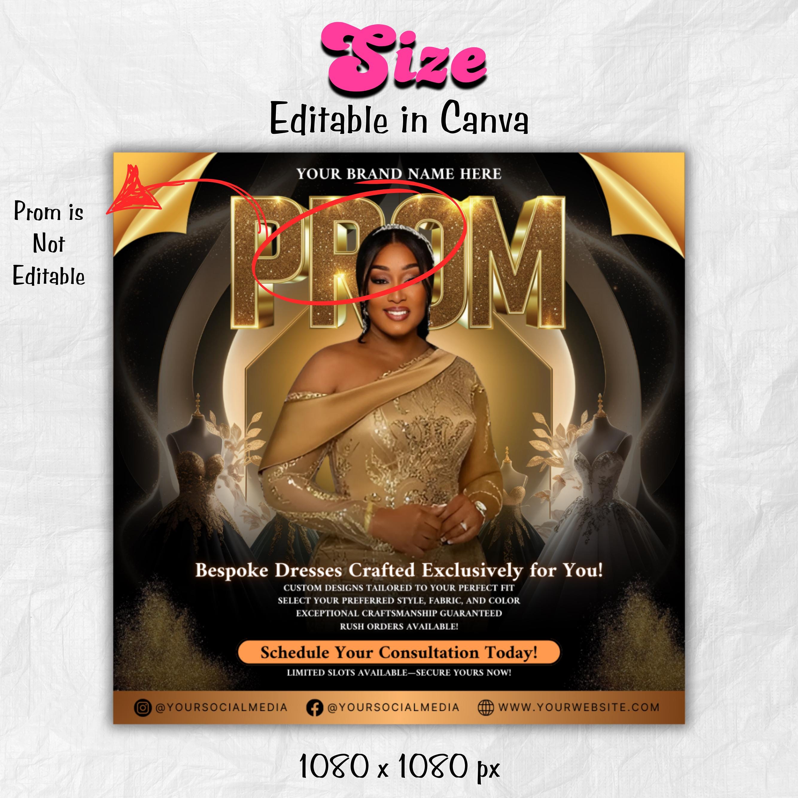 Prom Dress Flyer, Prom Flyer, Prom Flyer Template, Prom Dress flyer Template ,Prom Fashion Flyer,Prom Party Celebration Flyer Canva Template