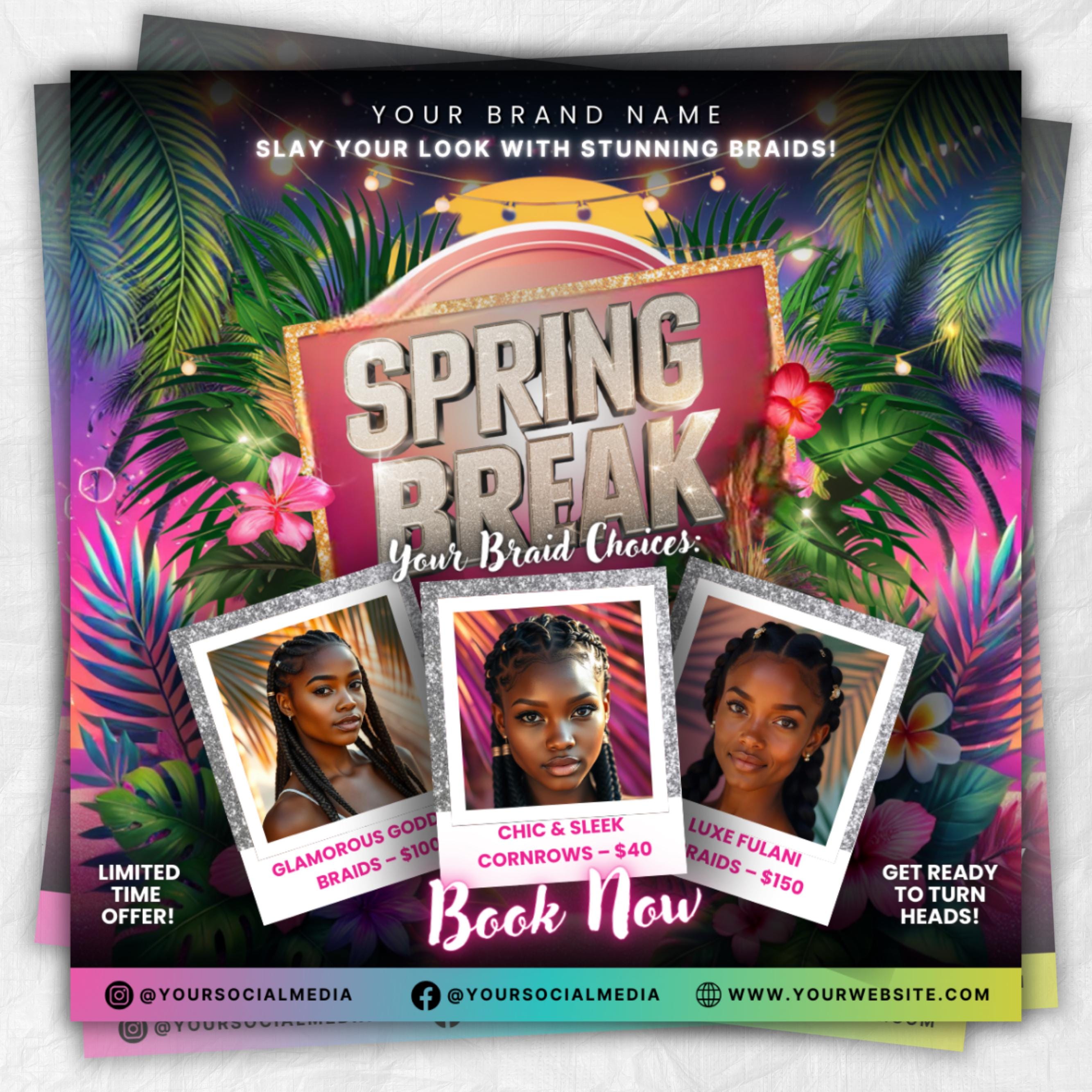 Spring Booking Flyer, Spring Sale, Spring Break Sale Flyer, DIY Flyer Template Design, Spring Flyer, Hair Lash Nail Makeup Braids Wigs Canva