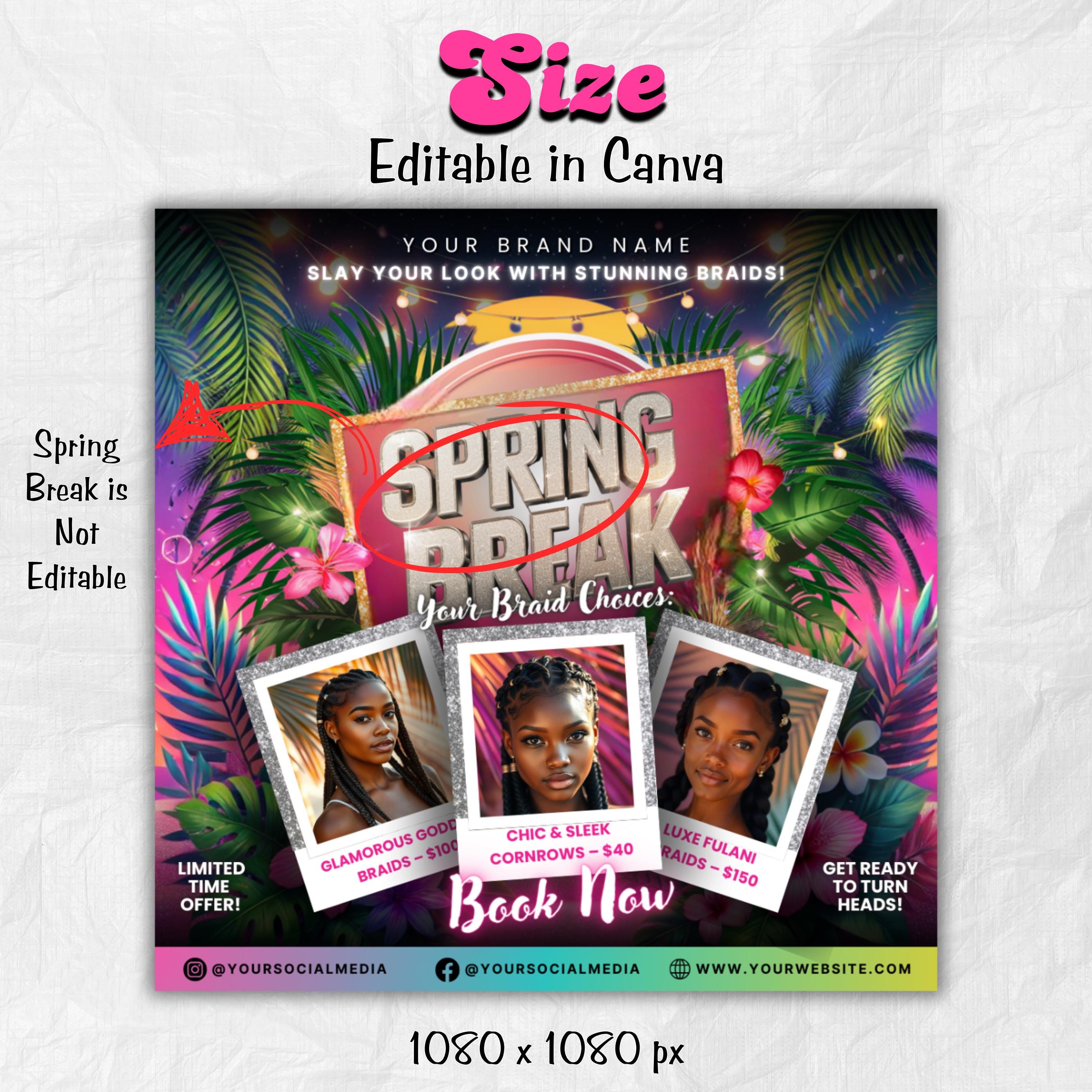Spring Booking Flyer, Spring Sale, Spring Break Sale Flyer, DIY Flyer Template Design, Spring Flyer, Hair Lash Nail Makeup Braids Wigs Canva
