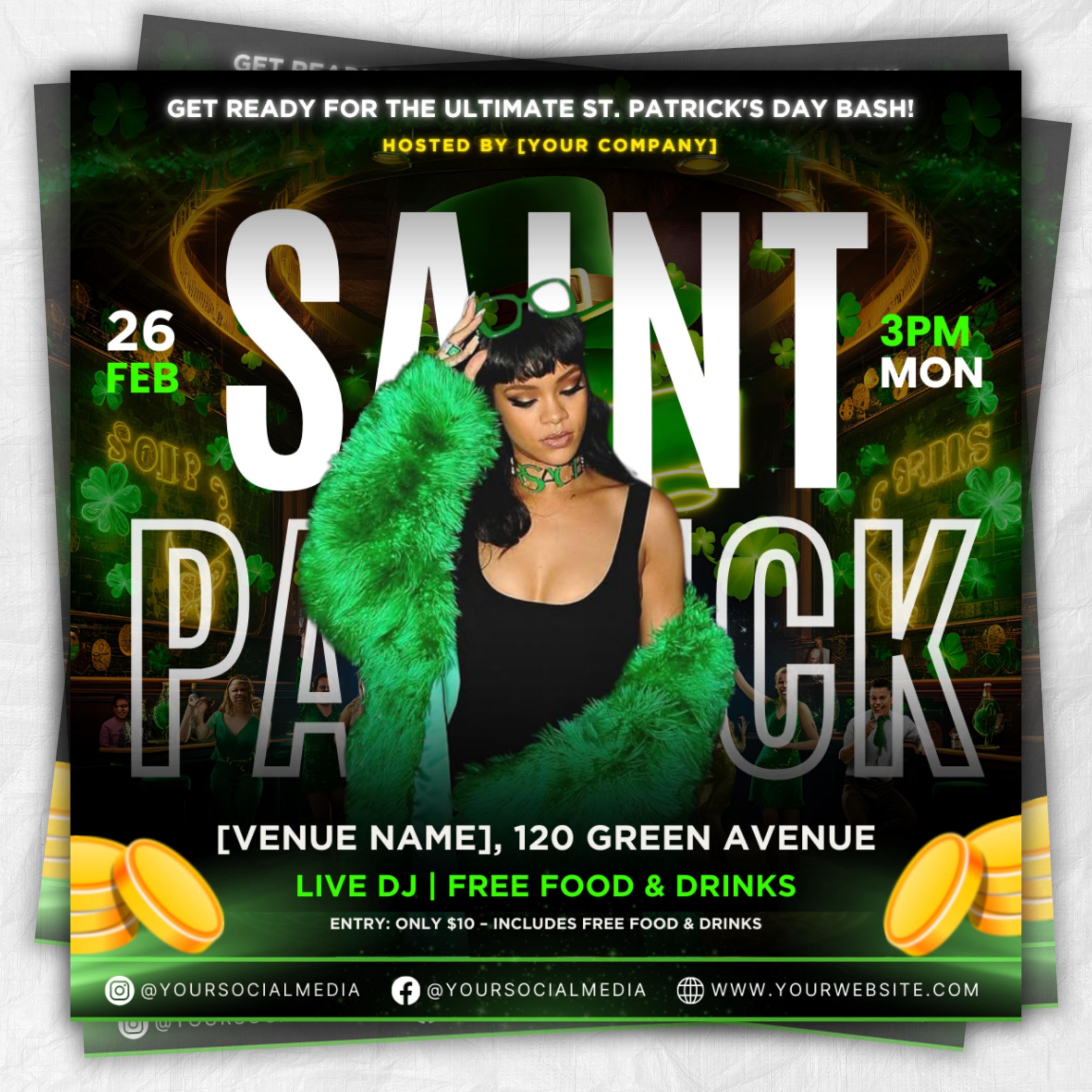 Saint Patrick's Day Party Flyer, St Patrick's Day Invitation, St Patrick's Nightclub Flyer, Saint Patrick's Celebration Flyer Canva Editable