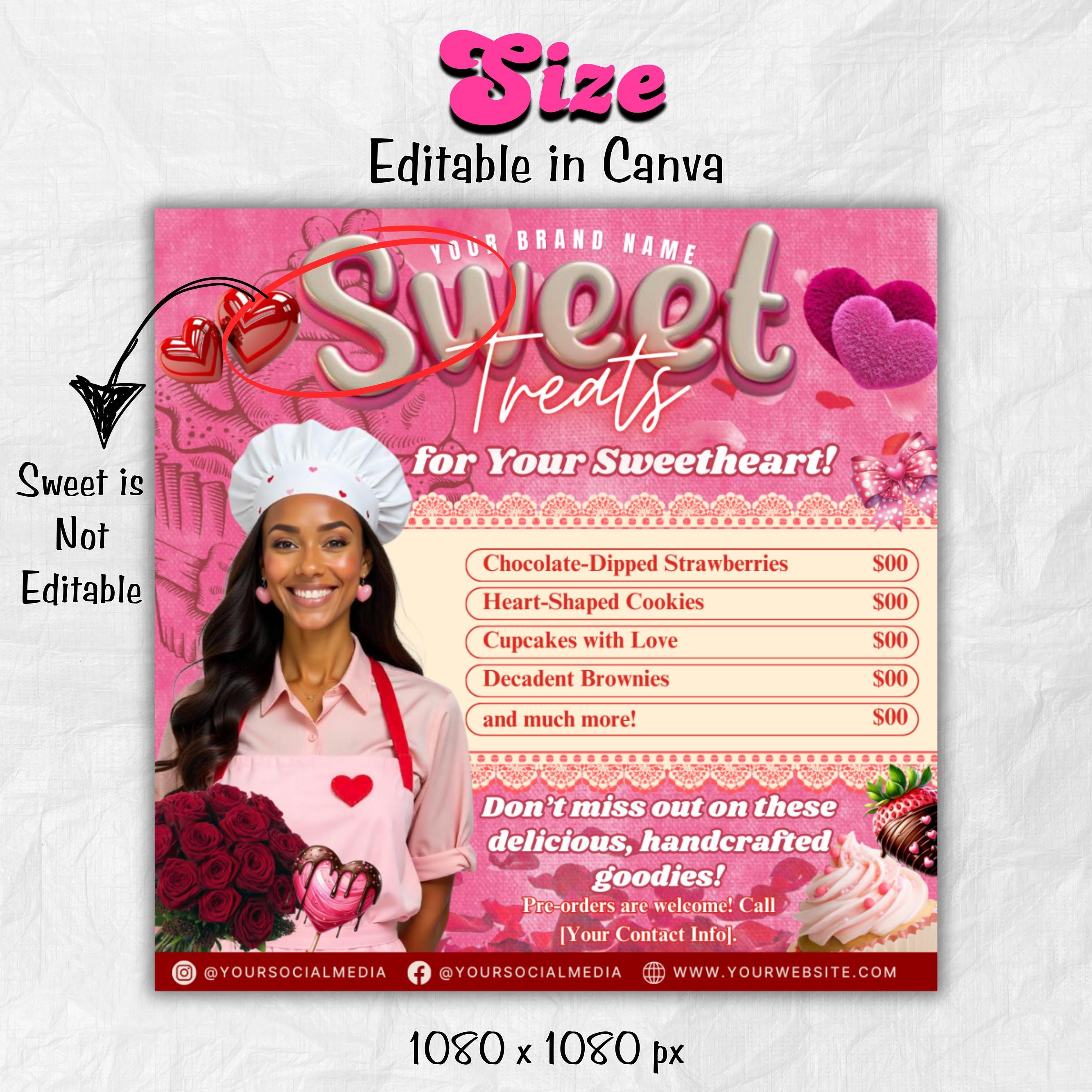 Valentine's Sweet Treats Flyer, February Bake Sale Flyer, Valentine Special Bakery Flyer, Valentine Sale Flyer, Canva Editable Template