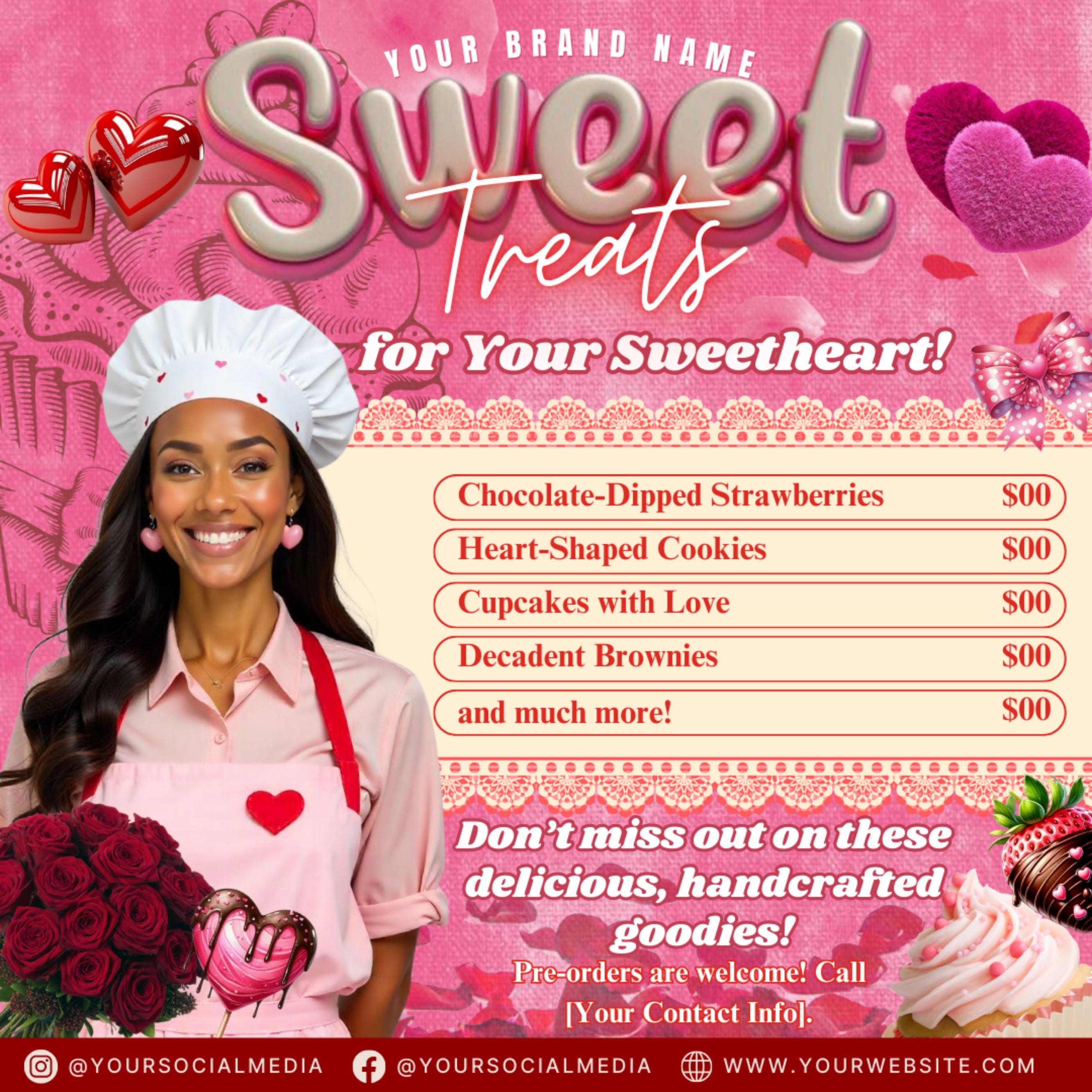 Valentine's Sweet Treats Flyer, February Bake Sale Flyer, Valentine Special Bakery Flyer, Valentine Sale Flyer, Canva Editable Template