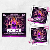 Aries Birthday Flyer, Birthday Flyer Templates, Girl Birthday Party Flyer, Celebration Flyer, Black & Purple Birthday Event Flyer Invitation