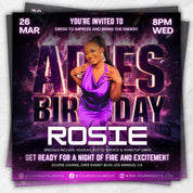 Aries Birthday Flyer, Birthday Flyer Templates, Girl Birthday Party Flyer, Celebration Flyer, Black & Purple Birthday Event Flyer Invitation