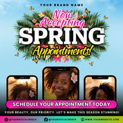 Spring Booking Flyer, Spring Sale, Spring Break Sale Flyer, DIY Flyer Template Design, Spring Flyer, Hair Lash Nail Makeup Braids Wigs Canva