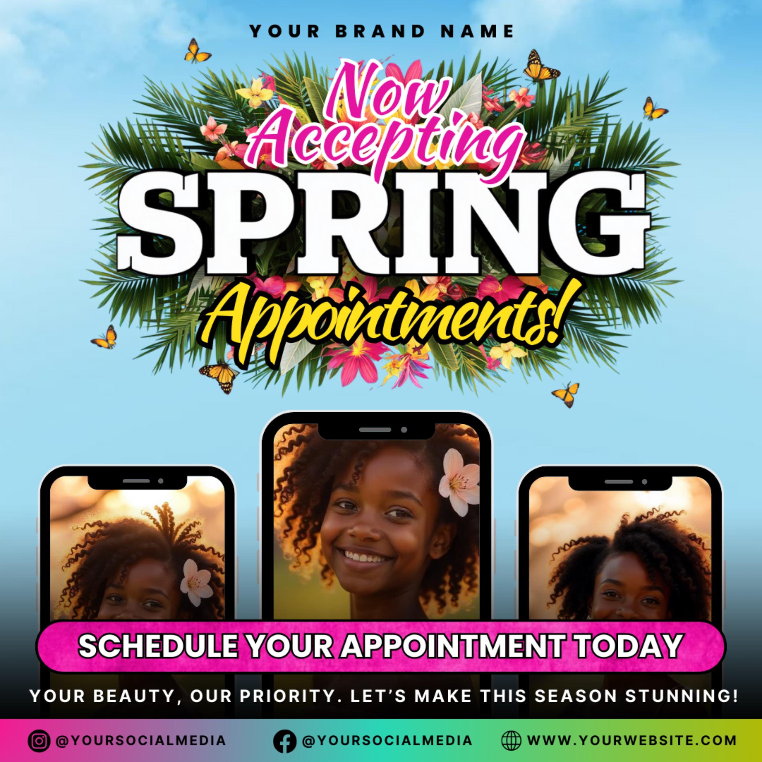 Spring Booking Flyer, Spring Sale, Spring Break Sale Flyer, DIY Flyer Template Design, Spring Flyer, Hair Lash Nail Makeup Braids Wigs Canva