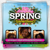 Spring Booking Flyer, Spring Sale, Spring Break Sale Flyer, DIY Flyer Template Design, Spring Flyer, Hair Lash Nail Makeup Braids Wigs Canva