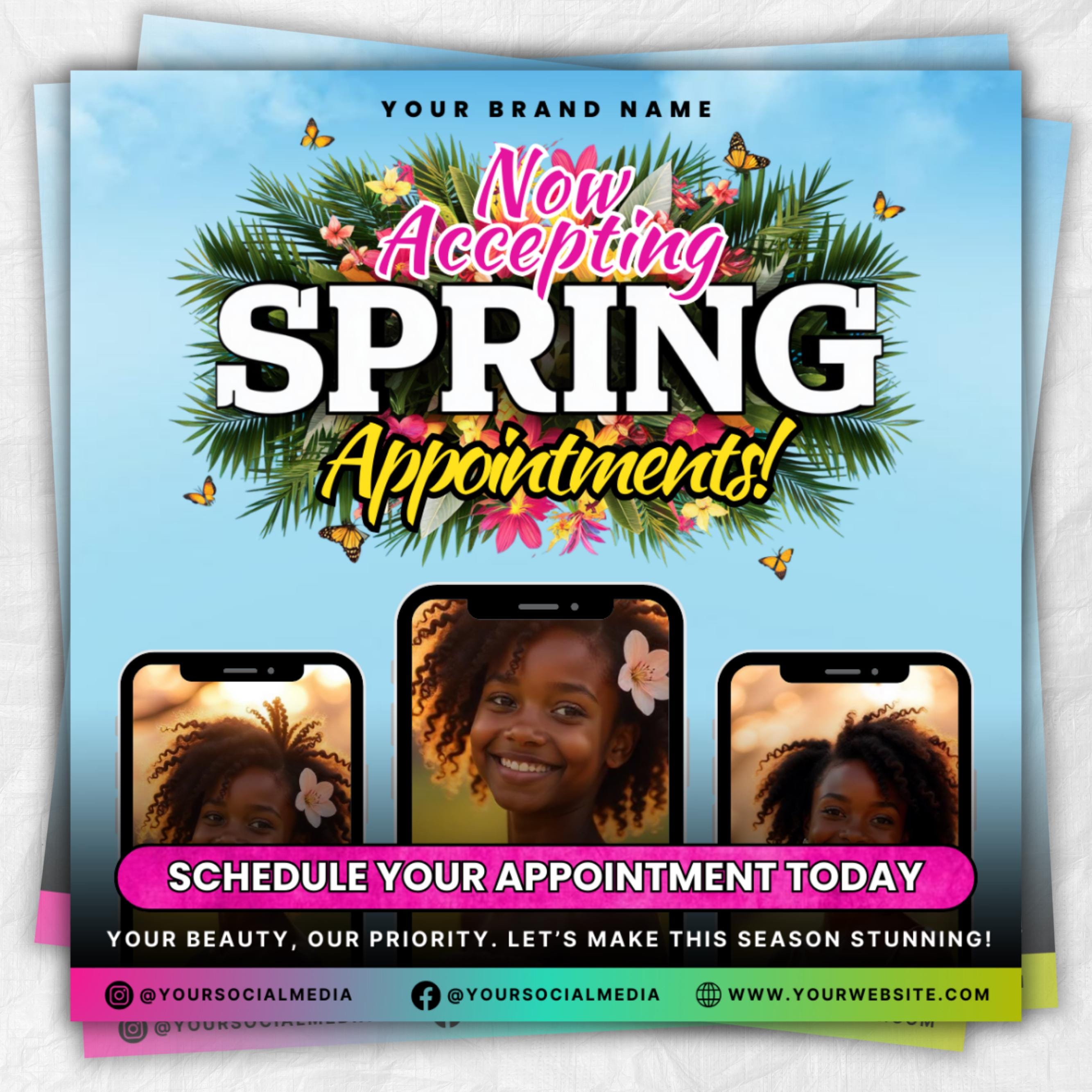Spring Booking Flyer, Spring Sale, Spring Break Sale Flyer, DIY Flyer Template Design, Spring Flyer, Hair Lash Nail Makeup Braids Wigs Canva