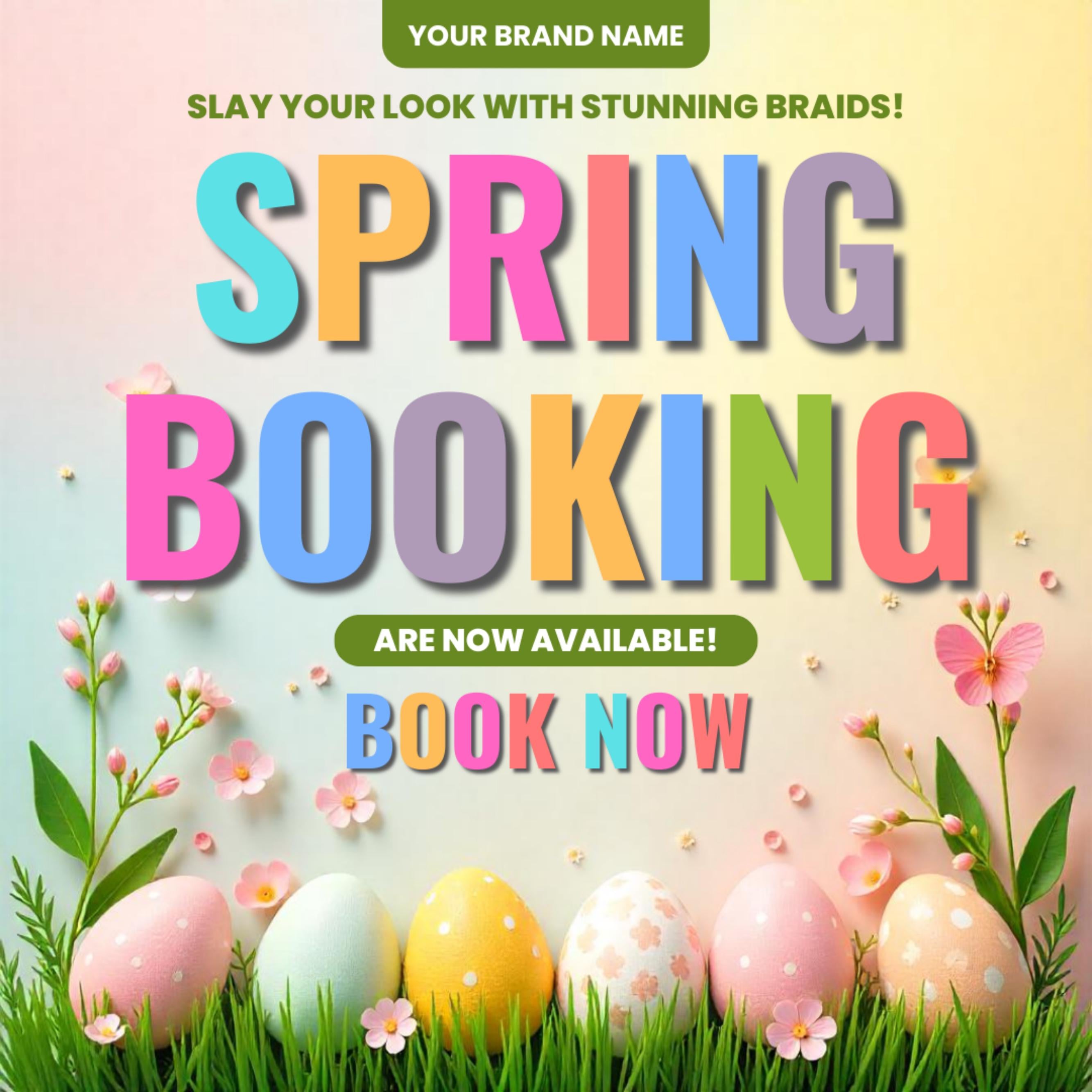 Spring Booking Flyer, Spring Sale, Spring Break Sale Flyer, DIY Flyer Template Design, Spring Flyer, Hair Lash Nail Makeup Braids Wigs Canva