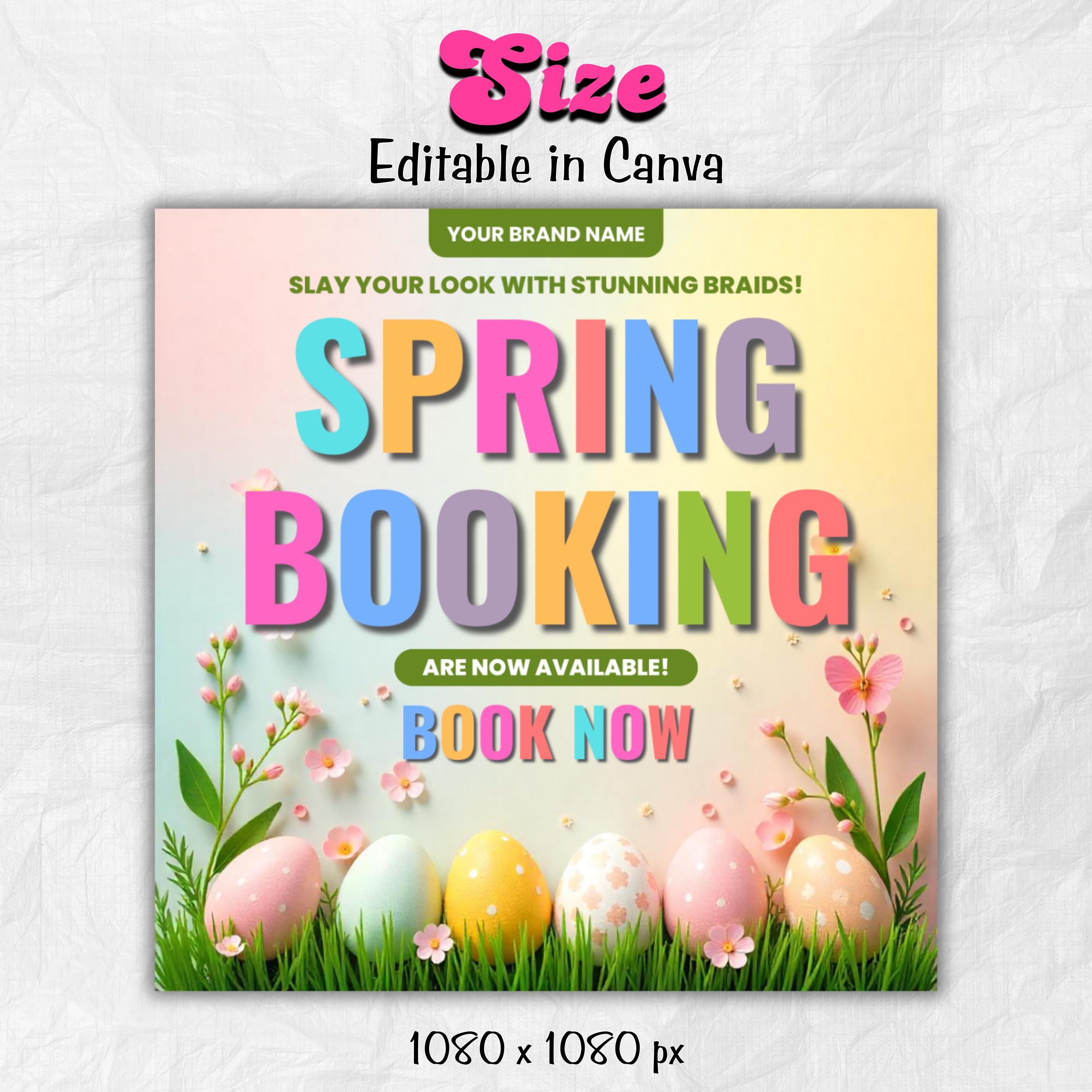 Spring Booking Flyer, Spring Sale, Spring Break Sale Flyer, DIY Flyer Template Design, Spring Flyer, Hair Lash Nail Makeup Braids Wigs Canva