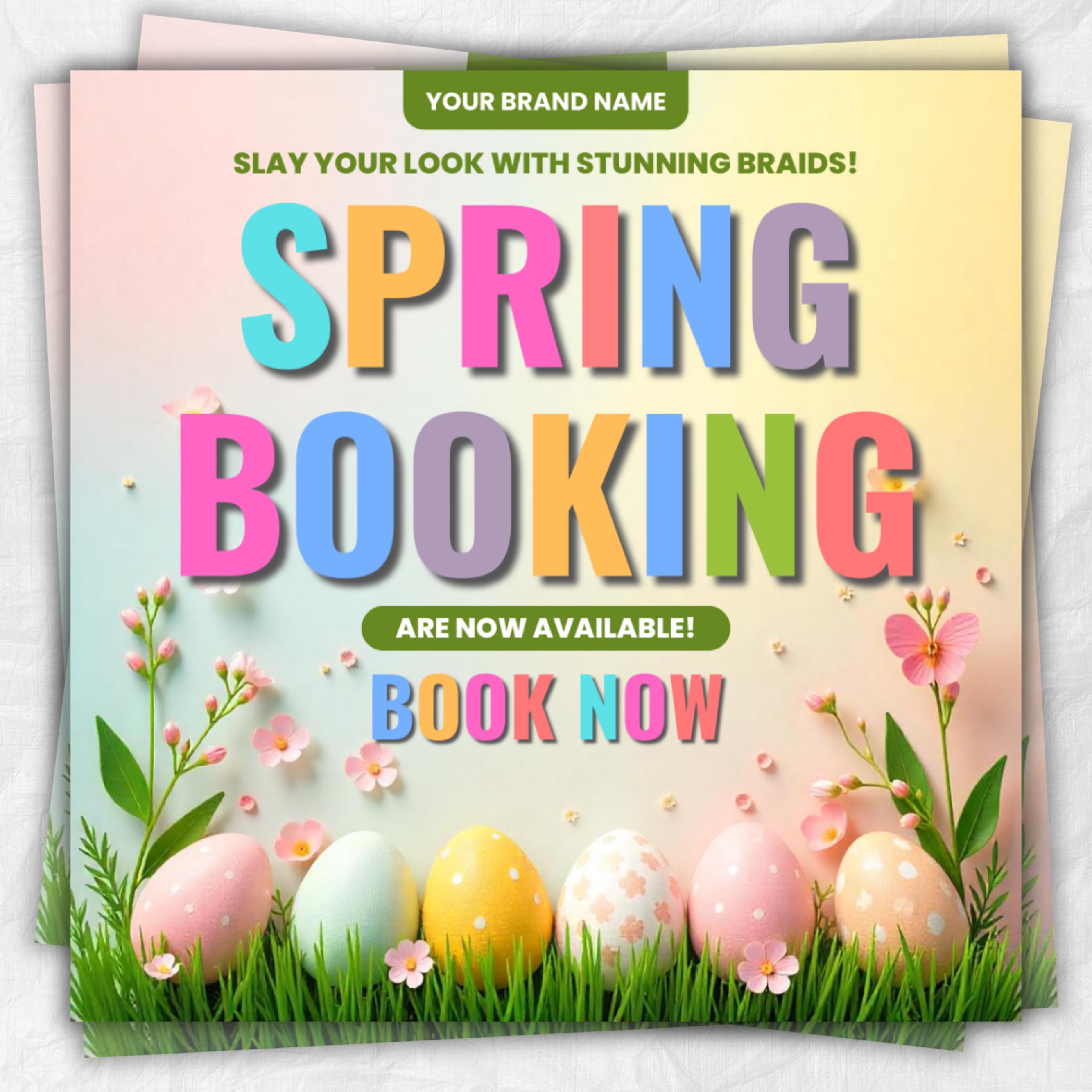 Spring Booking Flyer, Spring Sale, Spring Break Sale Flyer, DIY Flyer Template Design, Spring Flyer, Hair Lash Nail Makeup Braids Wigs Canva