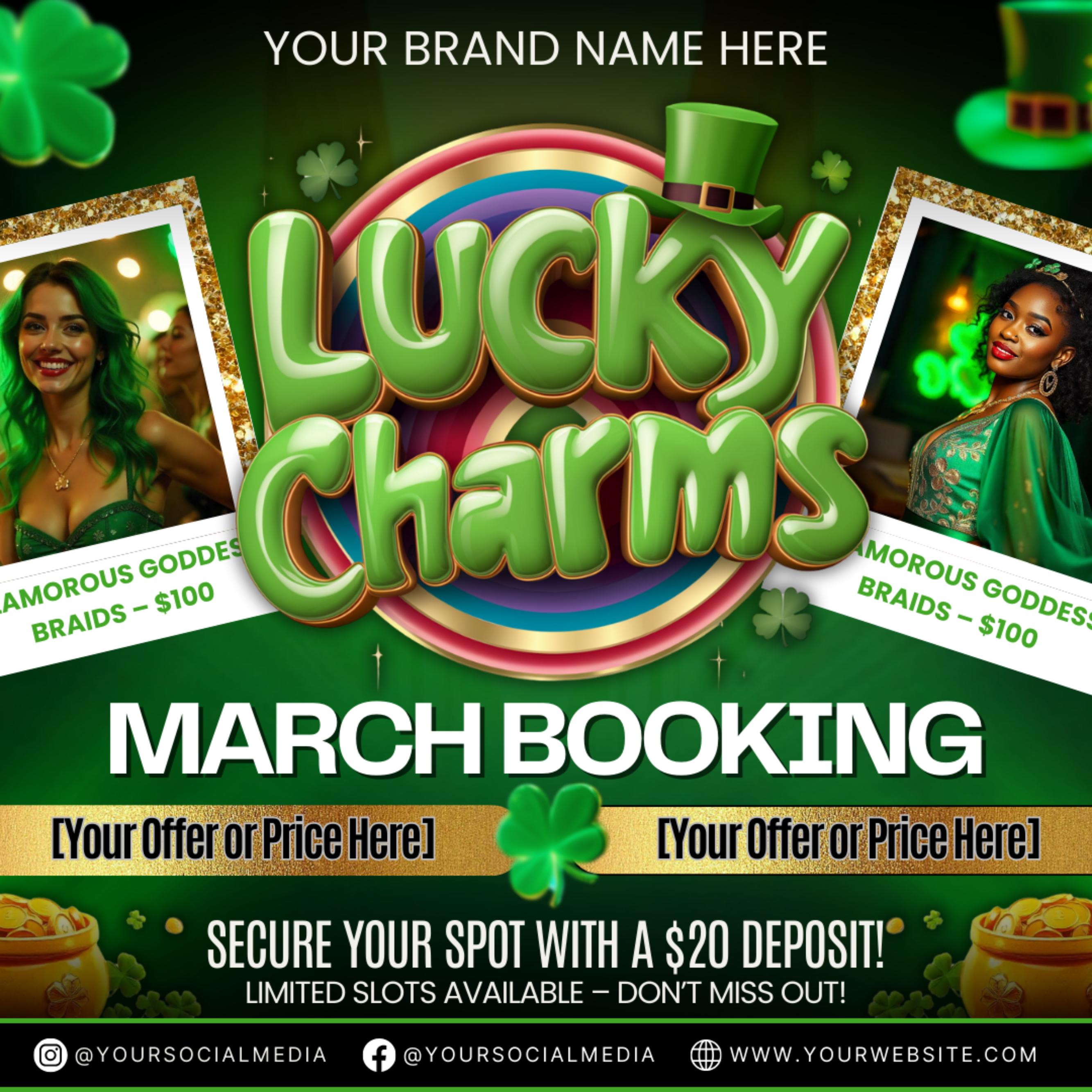 March Booking Flyer, St. Patricks Day Flyer, March Books, March Madness Flyer Nail Booking Flyer,Makeup Flyer Lash Tech Flyer,Canva Template