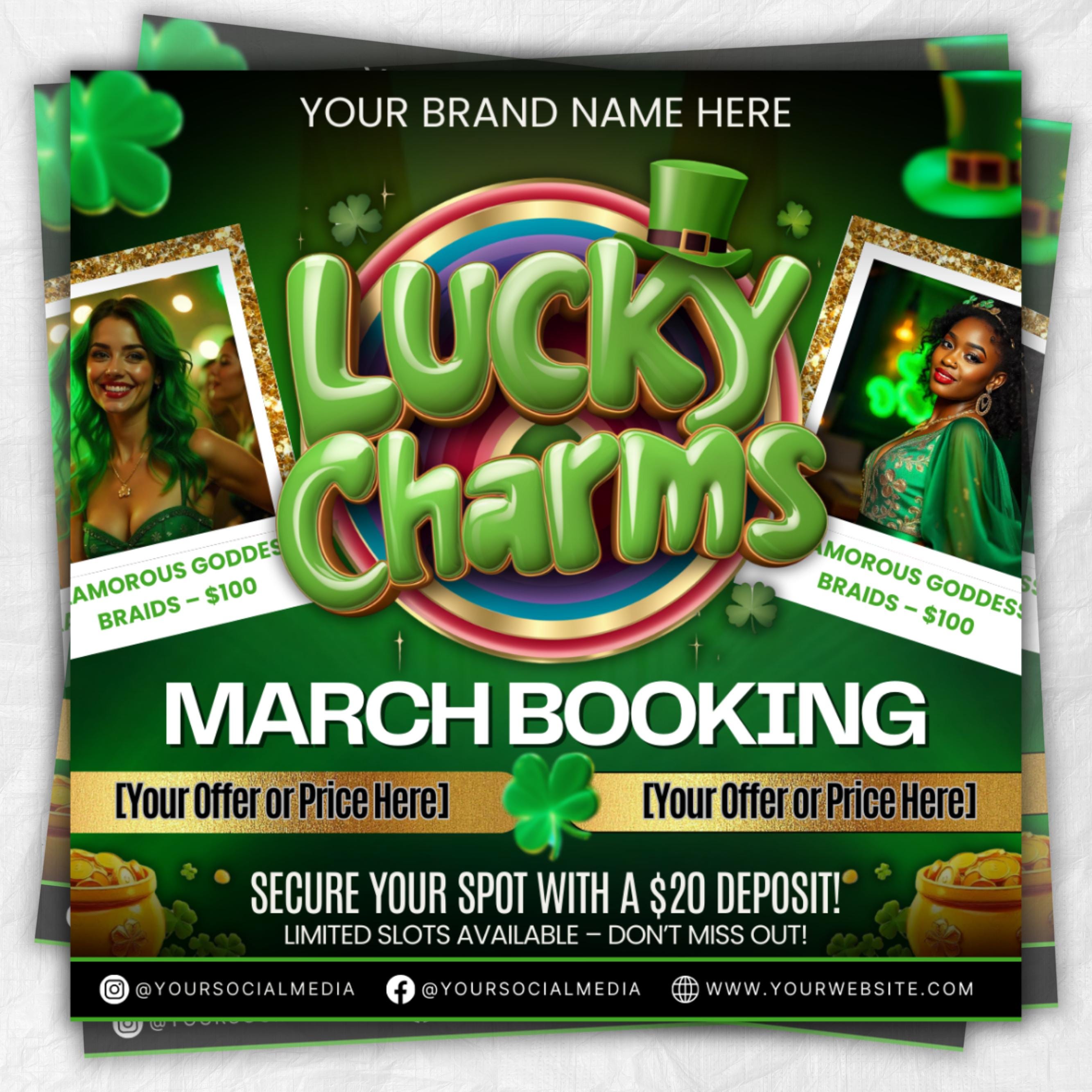 March Booking Flyer, St. Patricks Day Flyer, March Books, March Madness Flyer Nail Booking Flyer,Makeup Flyer Lash Tech Flyer,Canva Template