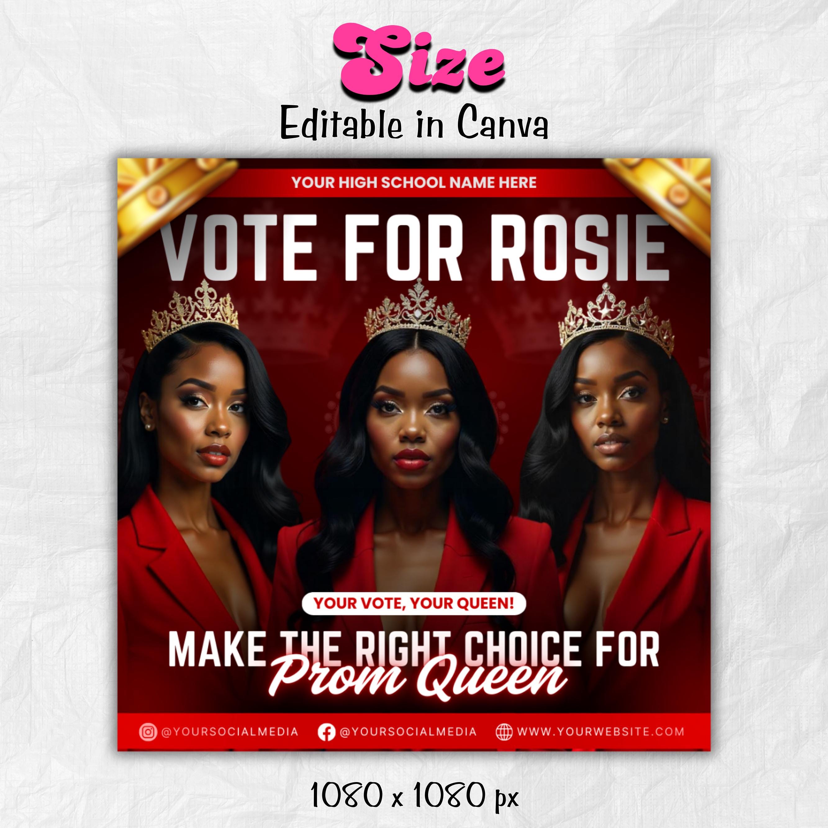 Vote Prom Queen Flyer, Prom Flyer, Prom Queen Campaign, Prom Queen Flyer, Campaign Flyer, High School Class of 2025, Homecoming Queen Flyer