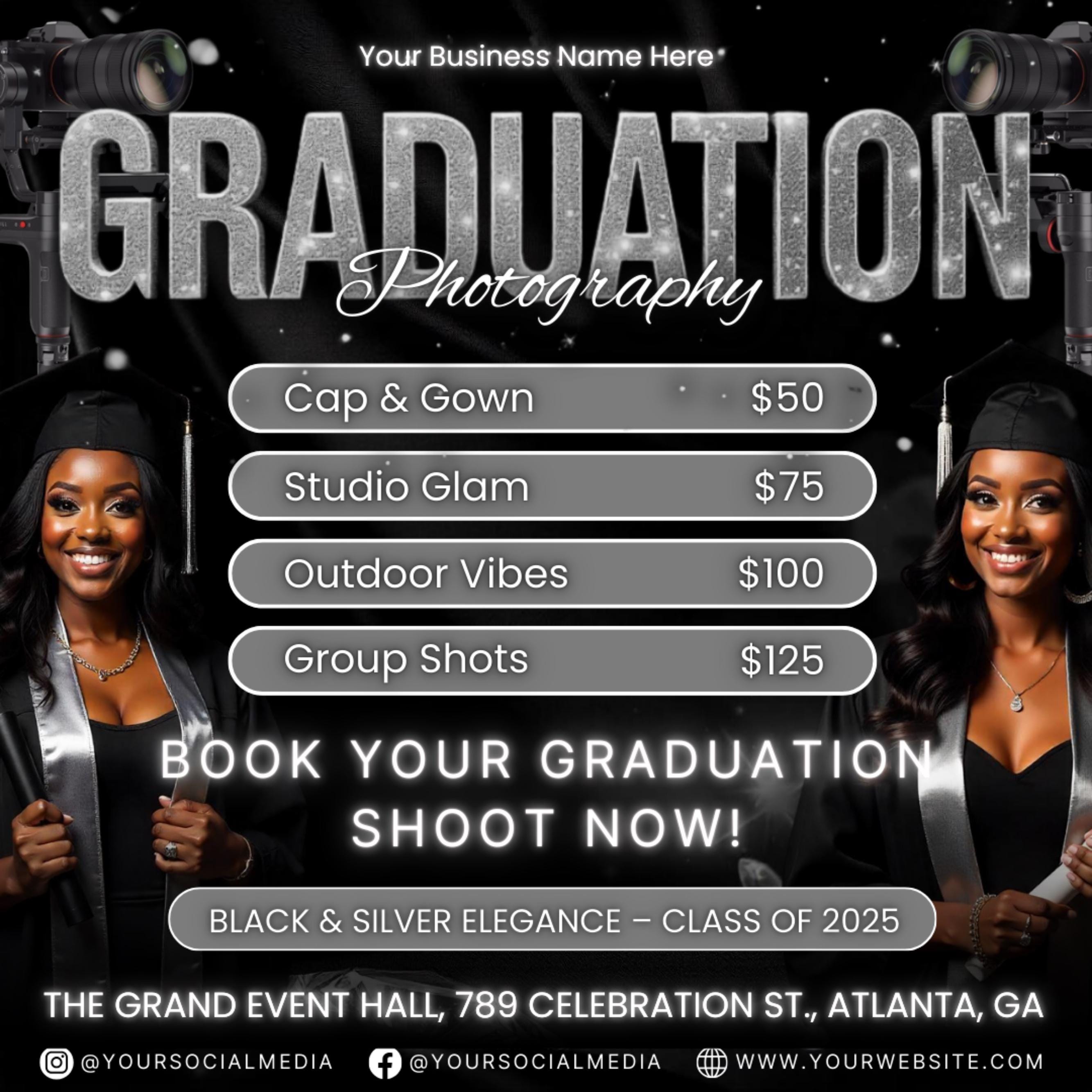 Graduation Photoshoot Flyer, Graduation Photos Flyer, Photographer Flyer, Grad Photo Shoot Flyer, Graduation Season Flyer, Canva Template,