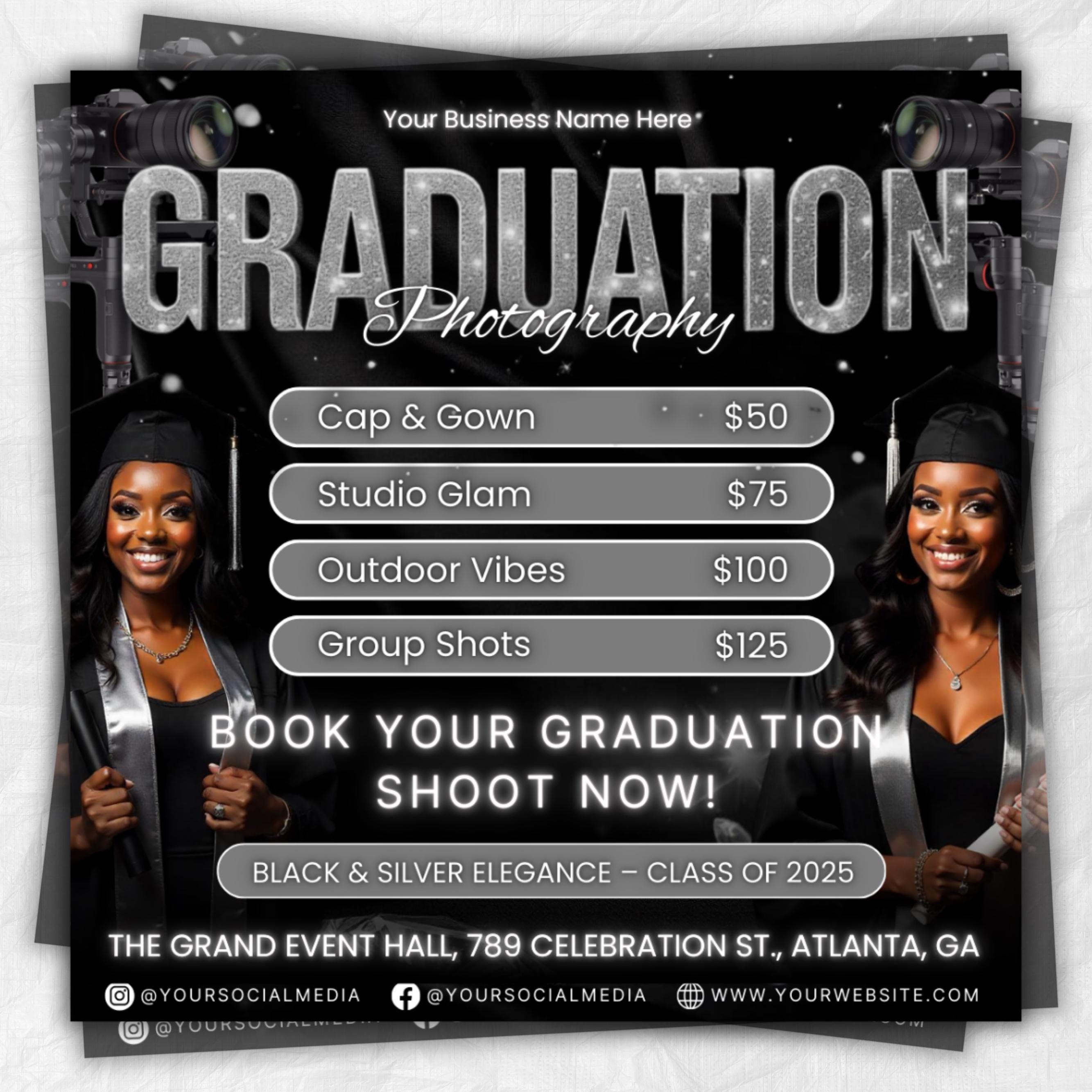 Graduation Photoshoot Flyer, Graduation Photos Flyer, Photographer Flyer, Grad Photo Shoot Flyer, Graduation Season Flyer, Canva Template,