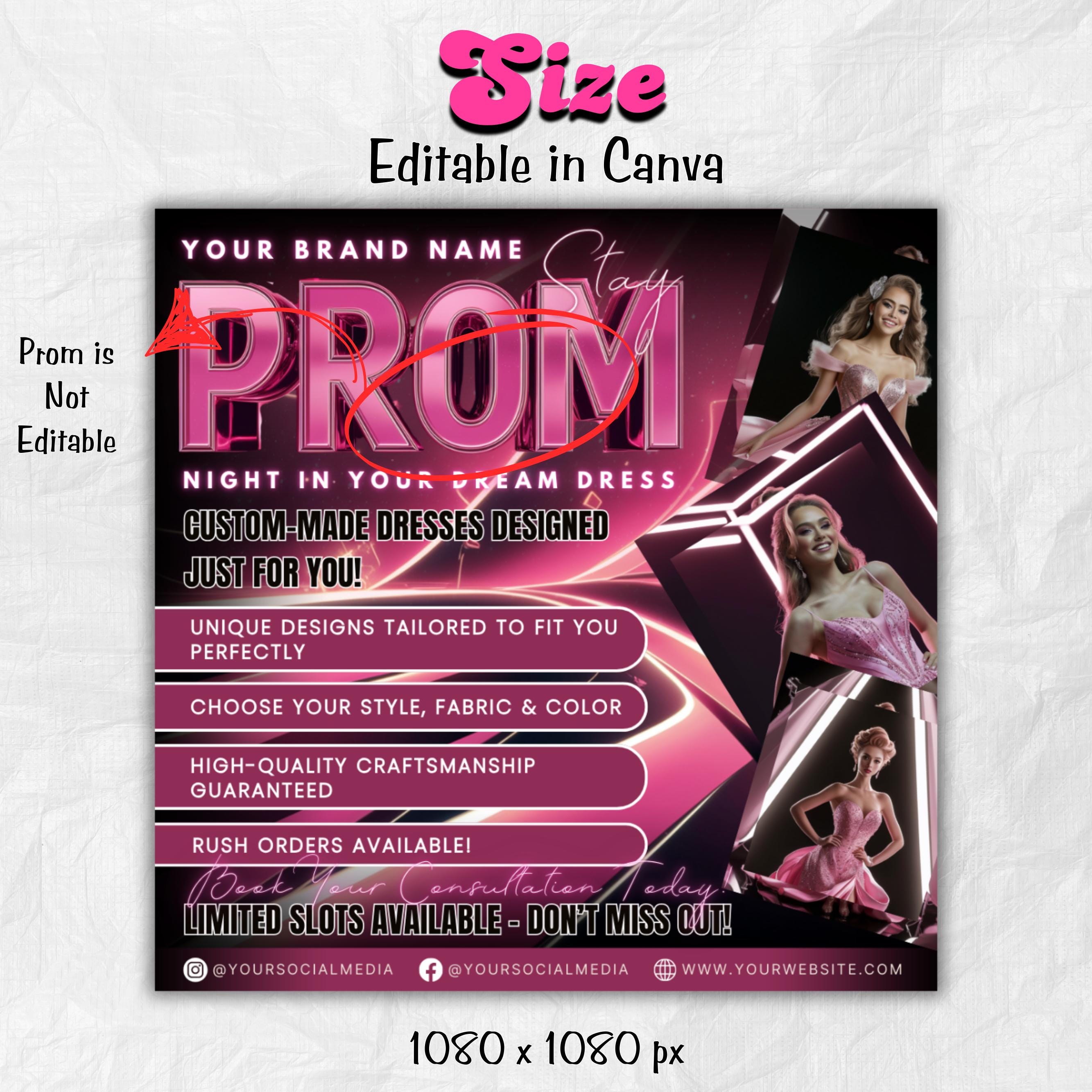 Prom Dress Flyer, Prom Flyer, Prom Flyer Template, Prom Dress flyer Template ,Prom Fashion Flyer,Prom Party Celebration Flyer Canva Template