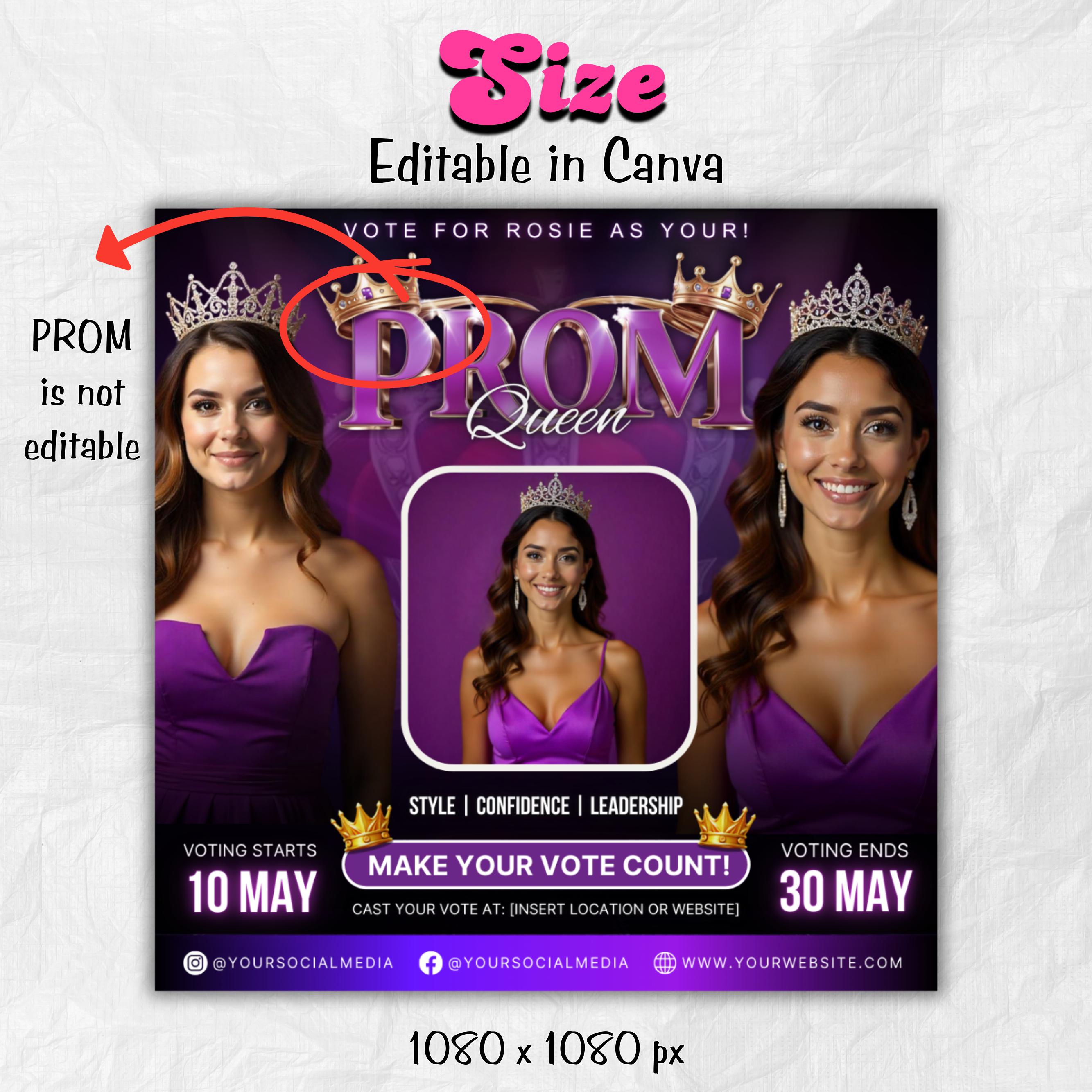 Vote Prom Queen Flyer, Prom Flyer, Prom Queen Campaign, Prom Queen Flyer, Campaign Flyer, High School Class of 2025, Homecoming Queen Flyer