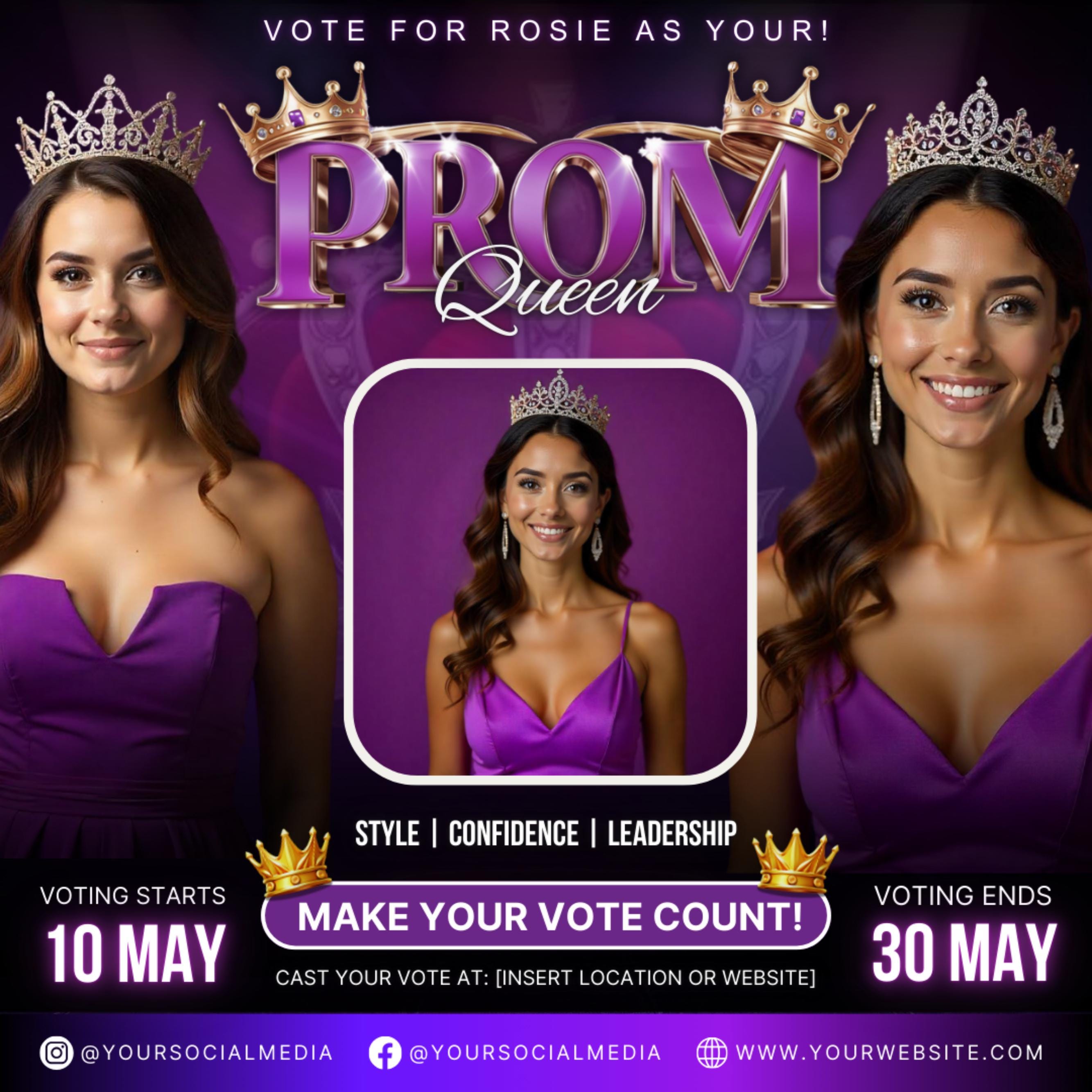 Vote Prom Queen Flyer, Prom Flyer, Prom Queen Campaign, Prom Queen Flyer, Campaign Flyer, High School Class of 2025, Homecoming Queen Flyer