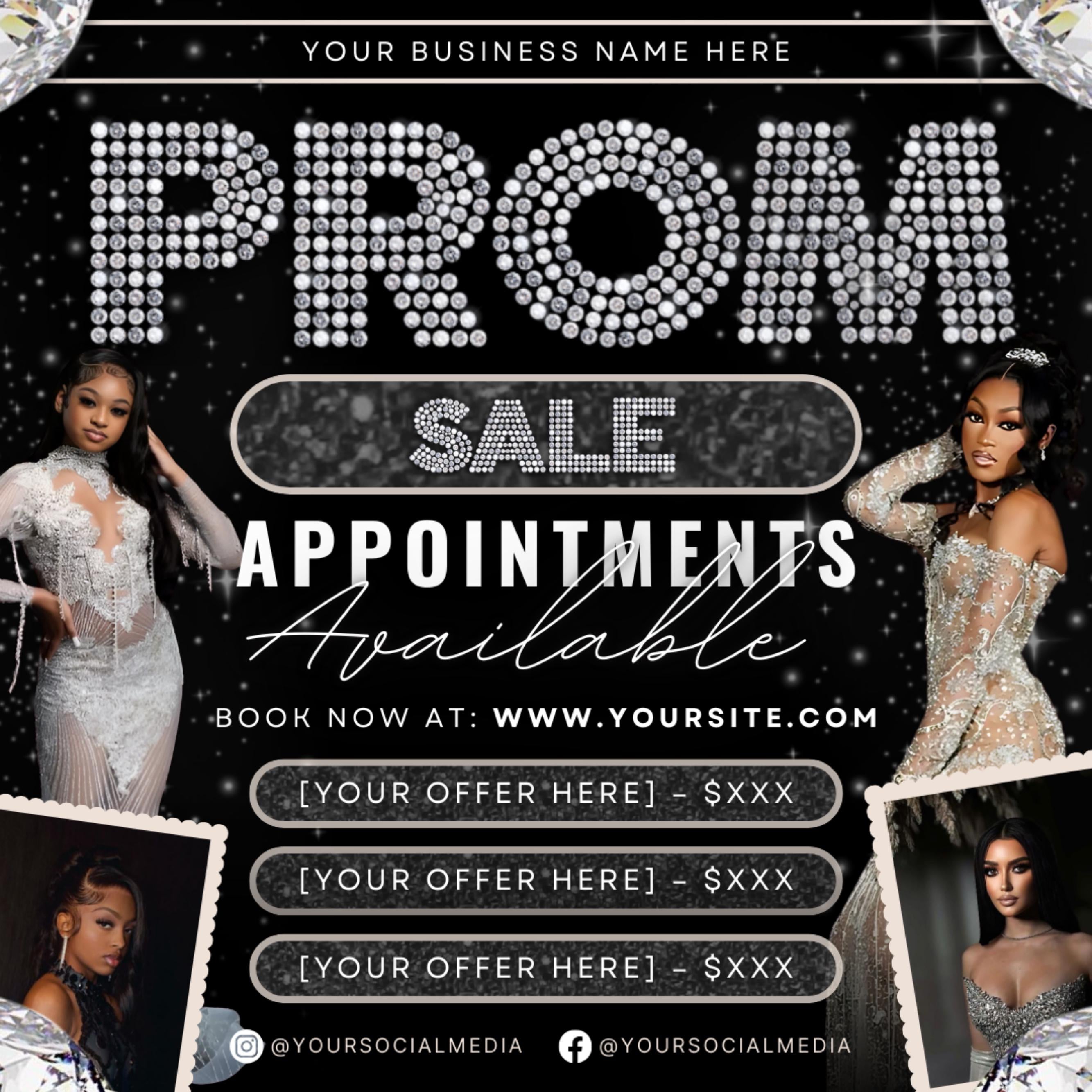 Prom Makeup Specials Flyer, Prom Makeup Artist Flyer, Prom Queen MUA Flyer, Prom Appointments Bookings,Social Media Instagram Canva Template