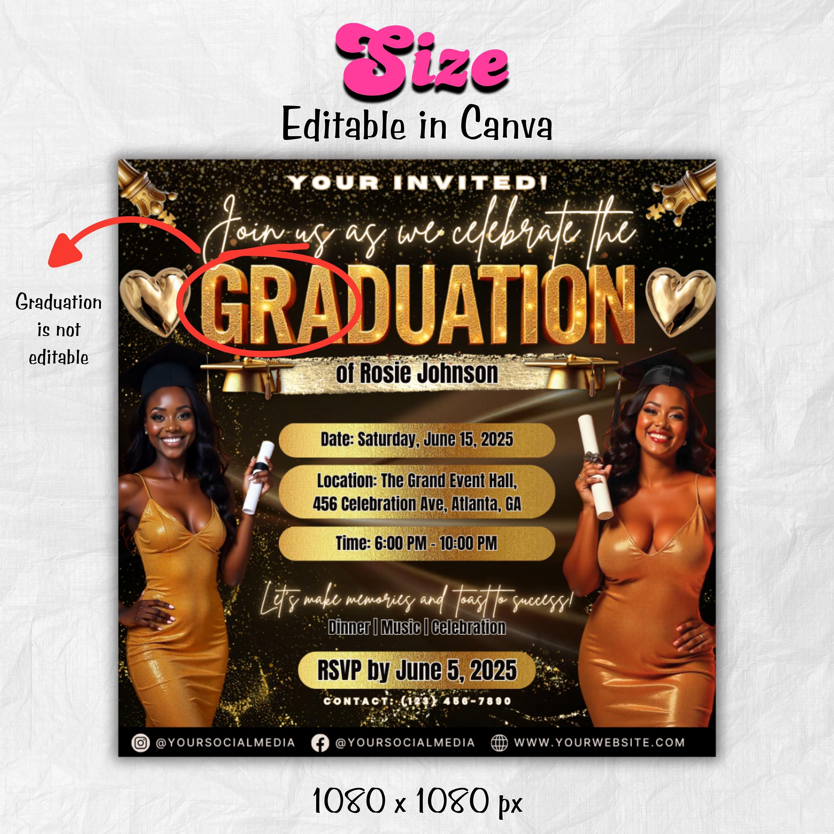 Graduate Flyer, Graduation Party, Graduation Invitation, Grad She Did It Party, Class Of 2025 Flyer, Grad Announcement Flyer, Canva Template
