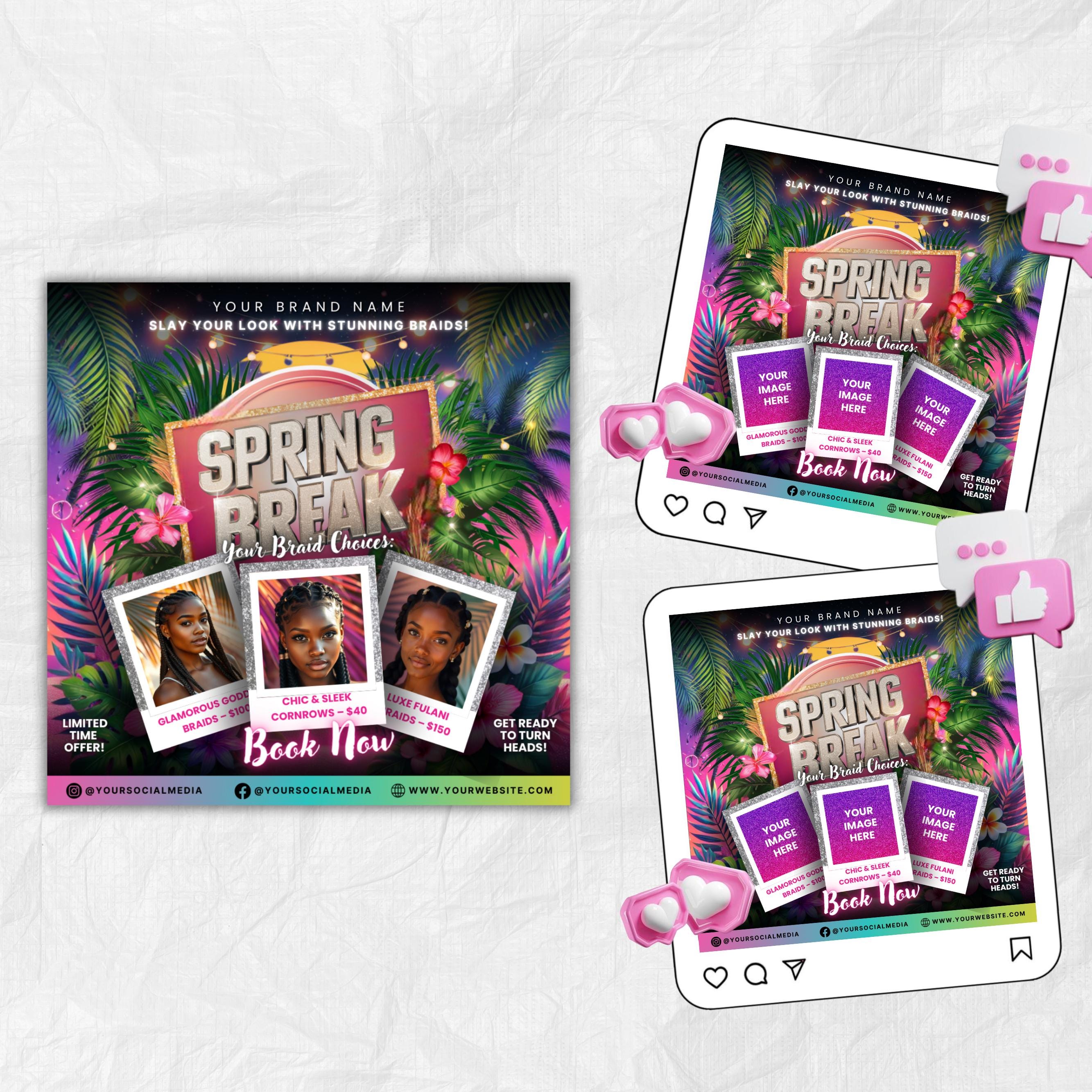 Spring Booking Flyer, Spring Sale, Spring Break Sale Flyer, DIY Flyer Template Design, Spring Flyer, Hair Lash Nail Makeup Braids Wigs Canva
