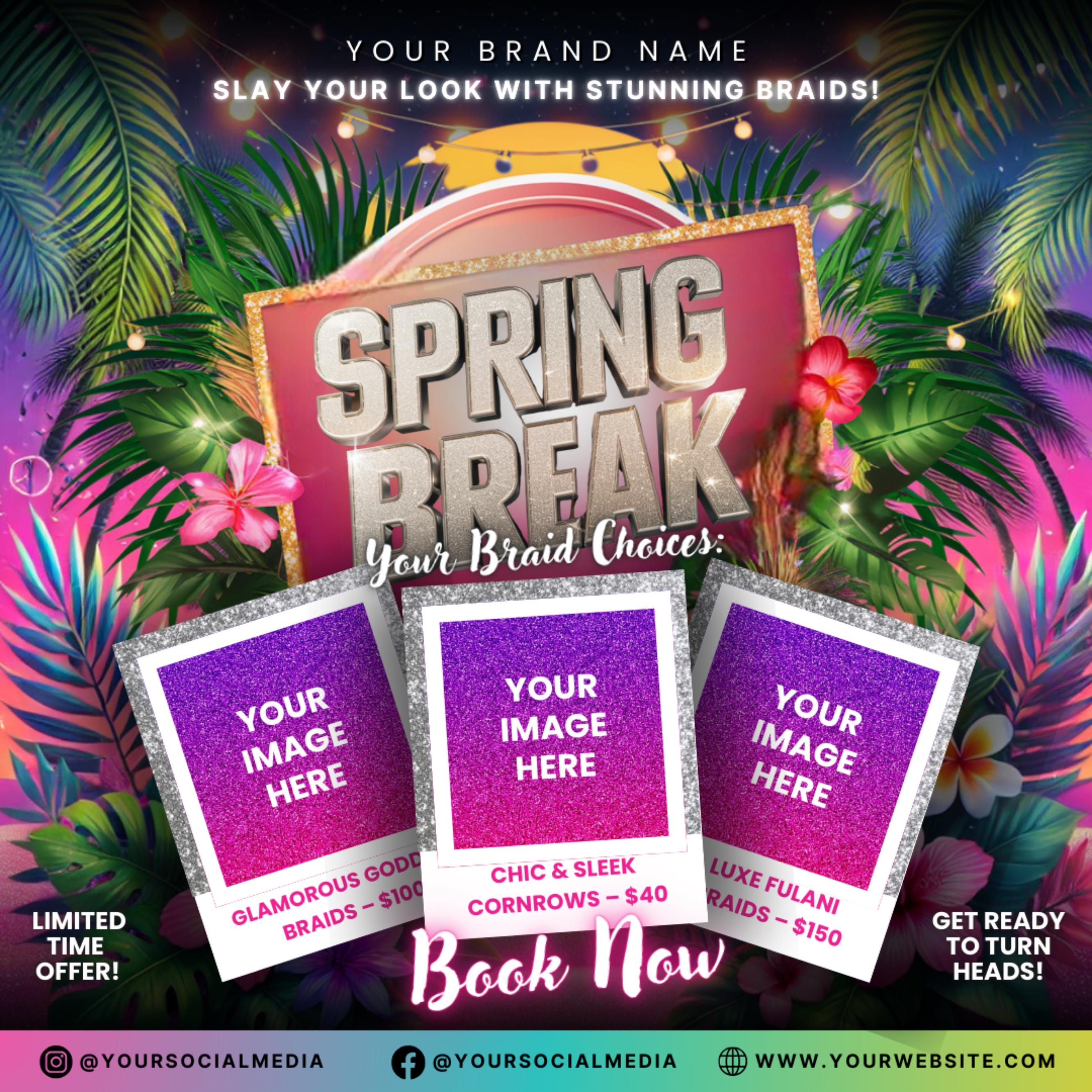 Spring Booking Flyer, Spring Sale, Spring Break Sale Flyer, DIY Flyer Template Design, Spring Flyer, Hair Lash Nail Makeup Braids Wigs Canva