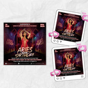 Aries Birthday Flyer, Birthday Flyer Templates, Girl Birthday Party Flyer, Celebration Flyer, Black & Red Birthday Event Flyer Invitation