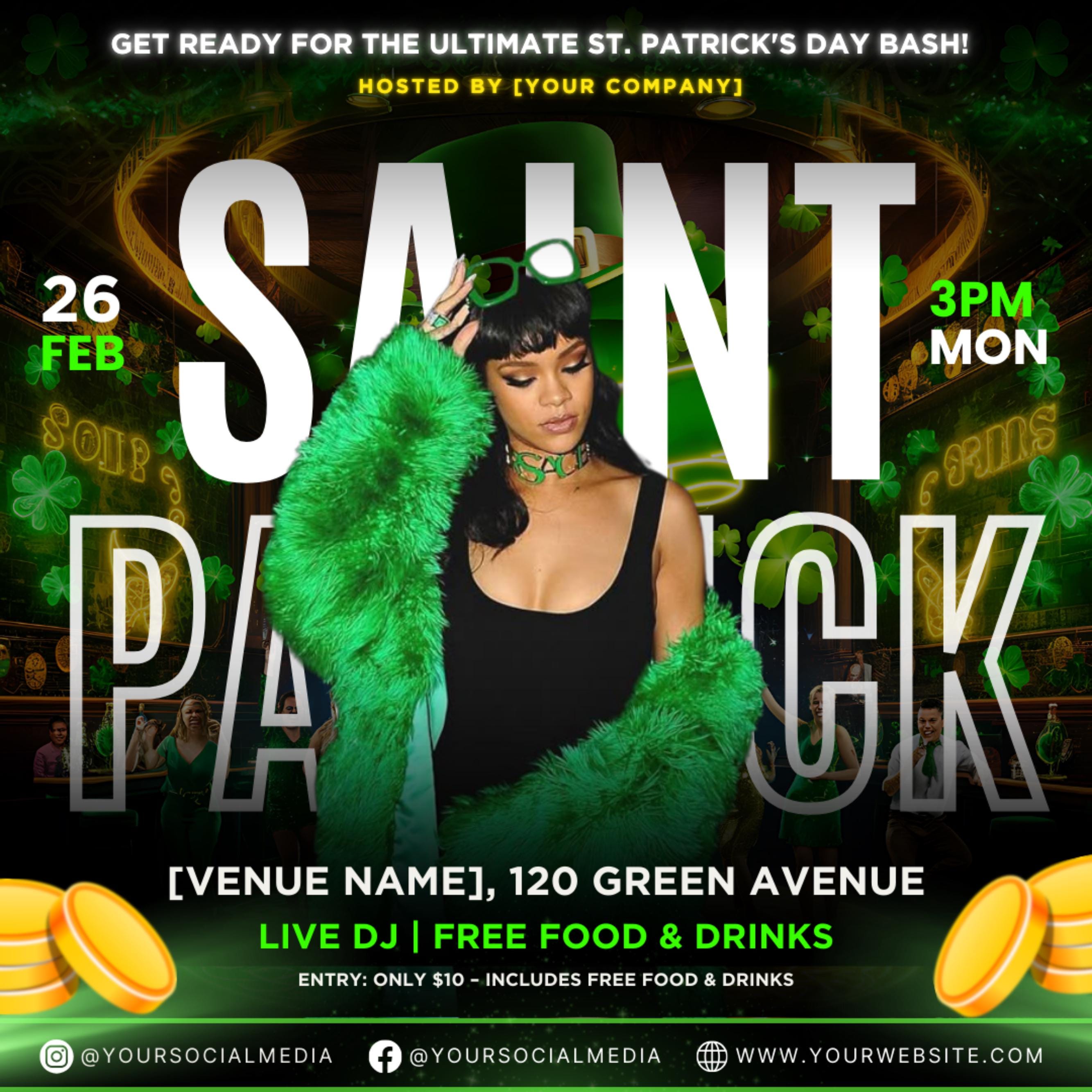 Saint Patrick's Day Party Flyer, St Patrick's Day Invitation, St Patrick's Nightclub Flyer, Saint Patrick's Celebration Flyer Canva Editable