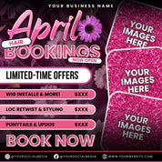 April Booking Flyer Canva Template, Diy April Flyer, Hair Flyer, Easter Booking Flyer, Springs Flyers, April Makeup Flyer, Book Now Flyer