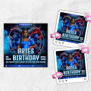 Aries Birthday Flyer, Birthday Flyer Templates, Girl Birthday Party Flyer, Celebration Flyer, Blue Aries Birthday Event Flyer Invitation