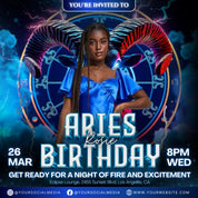 Aries Birthday Flyer, Birthday Flyer Templates, Girl Birthday Party Flyer, Celebration Flyer, Blue Aries Birthday Event Flyer Invitation