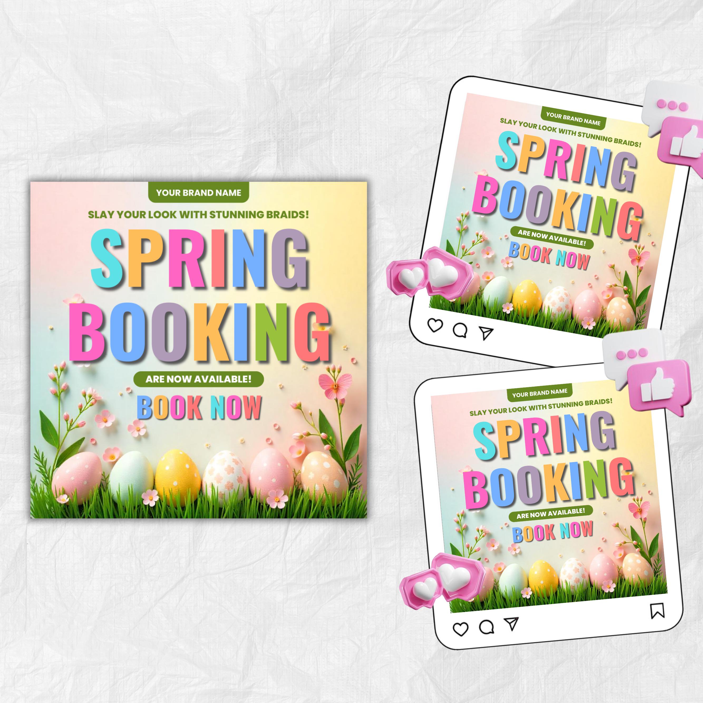 Spring Booking Flyer, Spring Sale, Spring Break Sale Flyer, DIY Flyer Template Design, Spring Flyer, Hair Lash Nail Makeup Braids Wigs Canva