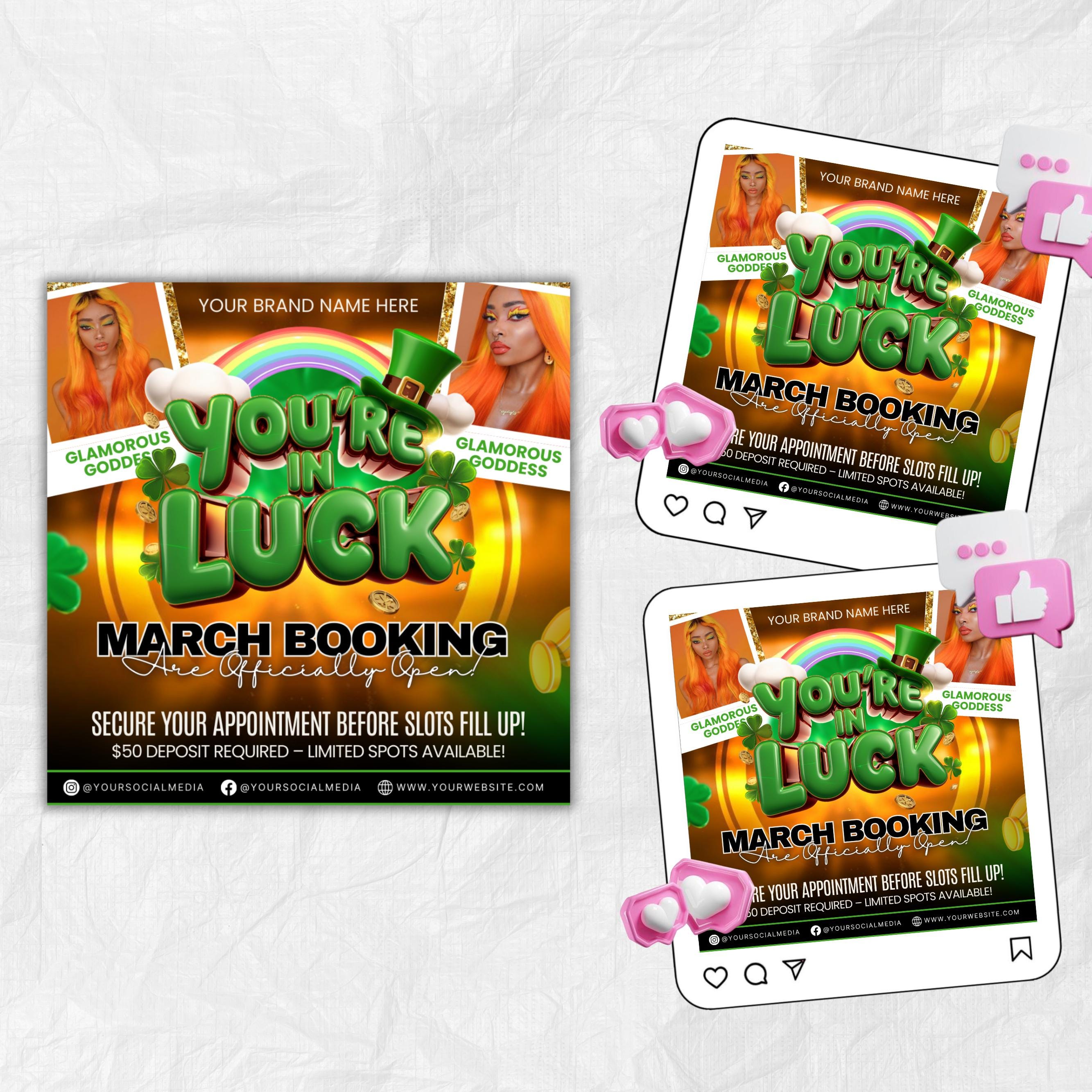 March Booking Flyer, St. Patricks Day Flyer, March Books, March Madness Flyer Nail Booking Flyer,Makeup Flyer Lash Tech Flyer,Canva Template