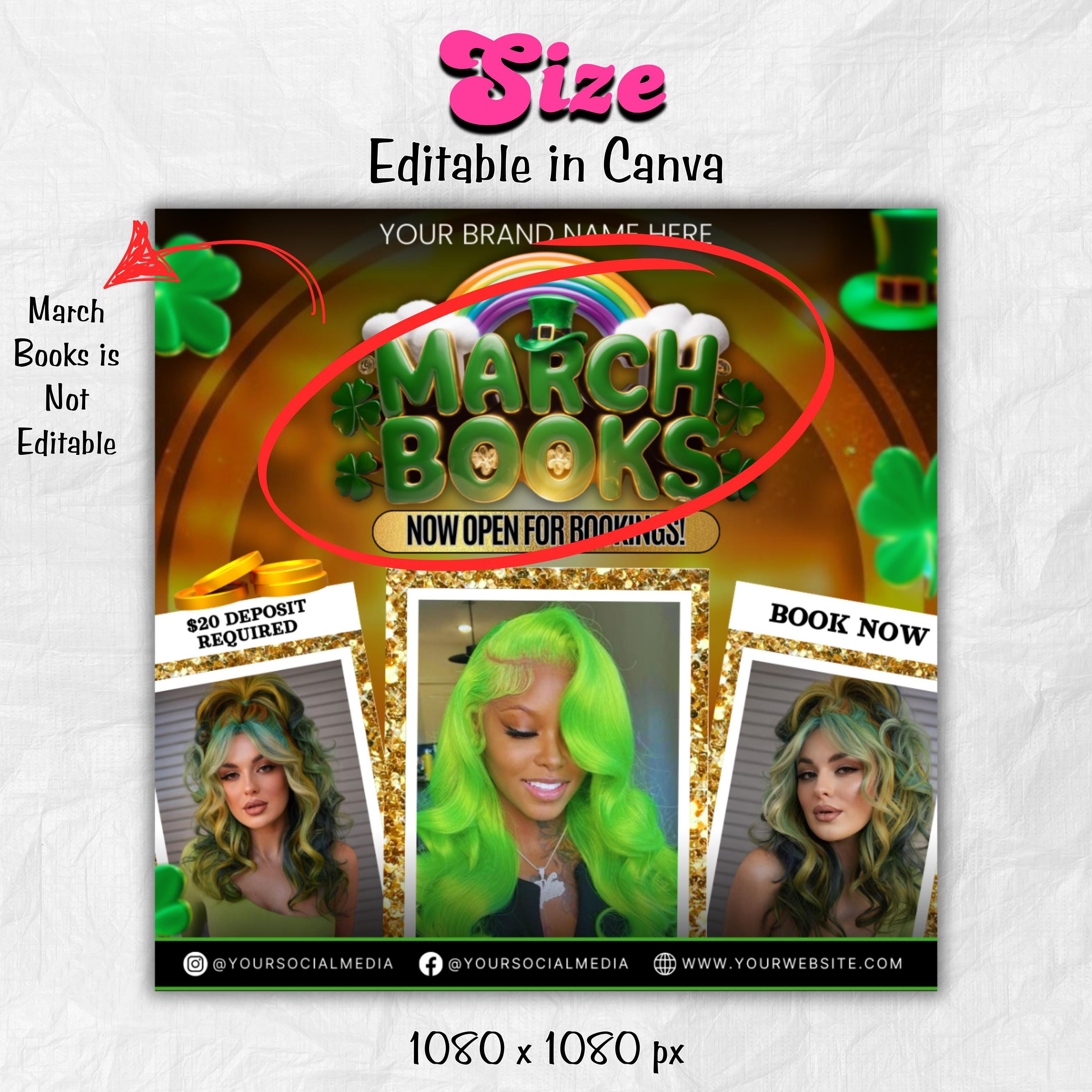 March Booking Flyer, St. Patricks Day Flyer, March Books, March Madness Flyer Nail Booking Flyer,Makeup Flyer Lash Tech Flyer,Canva Template