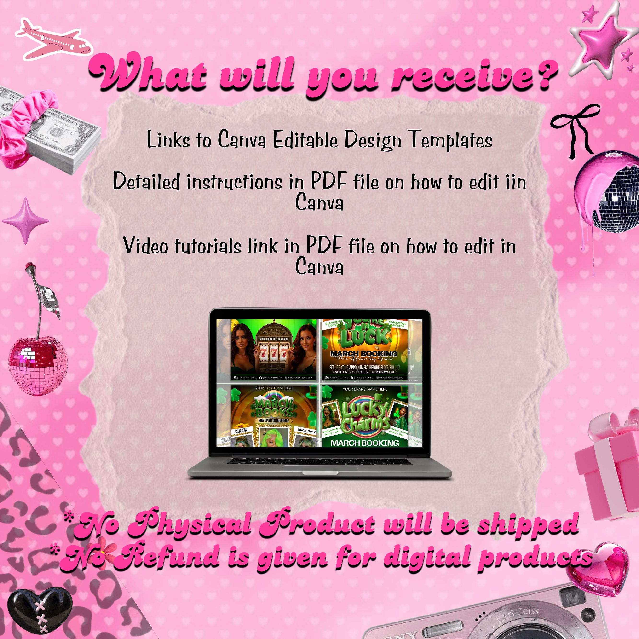 March Booking Flyer Bundle, March Books, St. Patricks Day Flyer,Casino Flyer, Book Now Flyer, Lash Tech Flyer,Hair Nail Flyer Canva Template